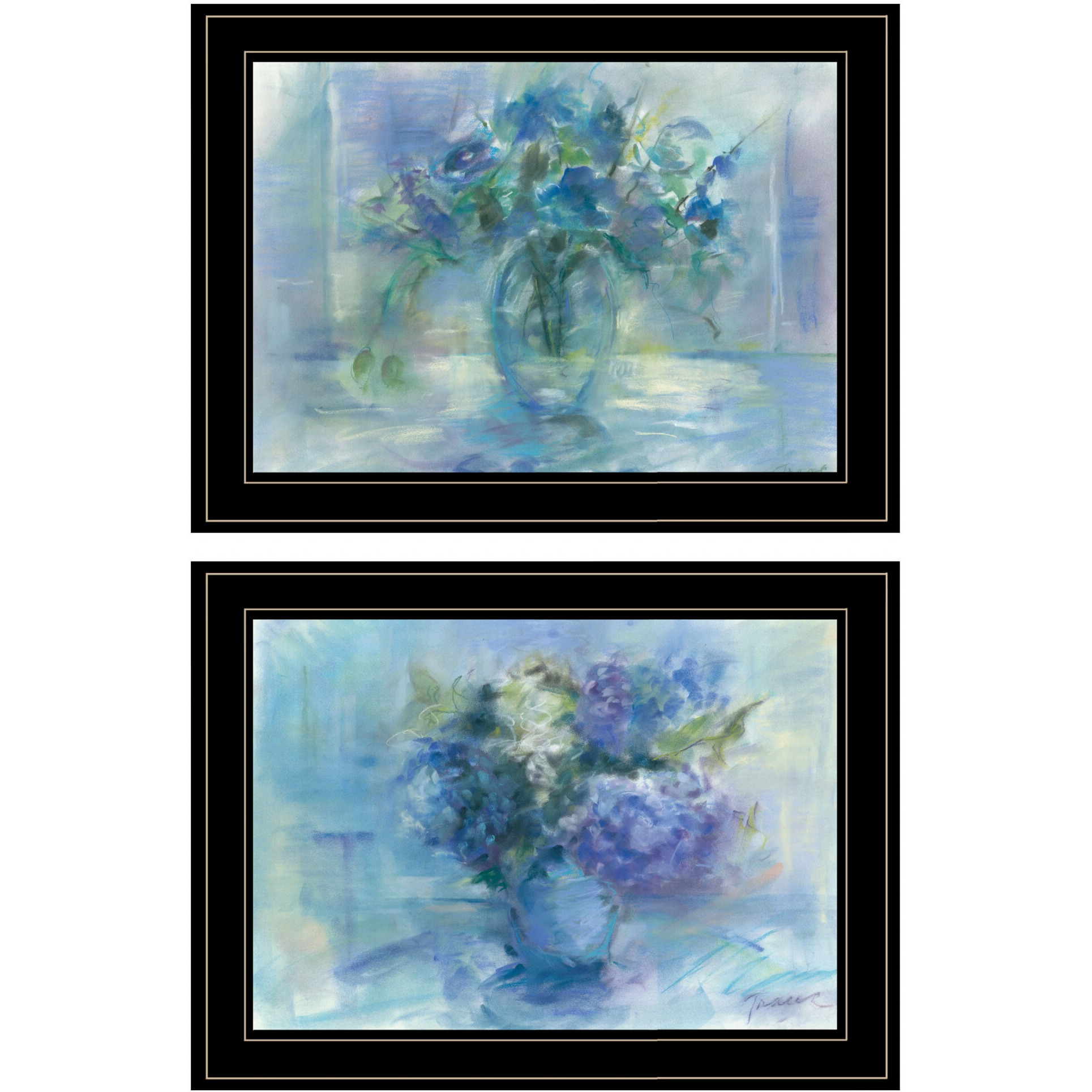 Set Of Two Susies Blue Bouquet 2 Black Framed Print Wall Art