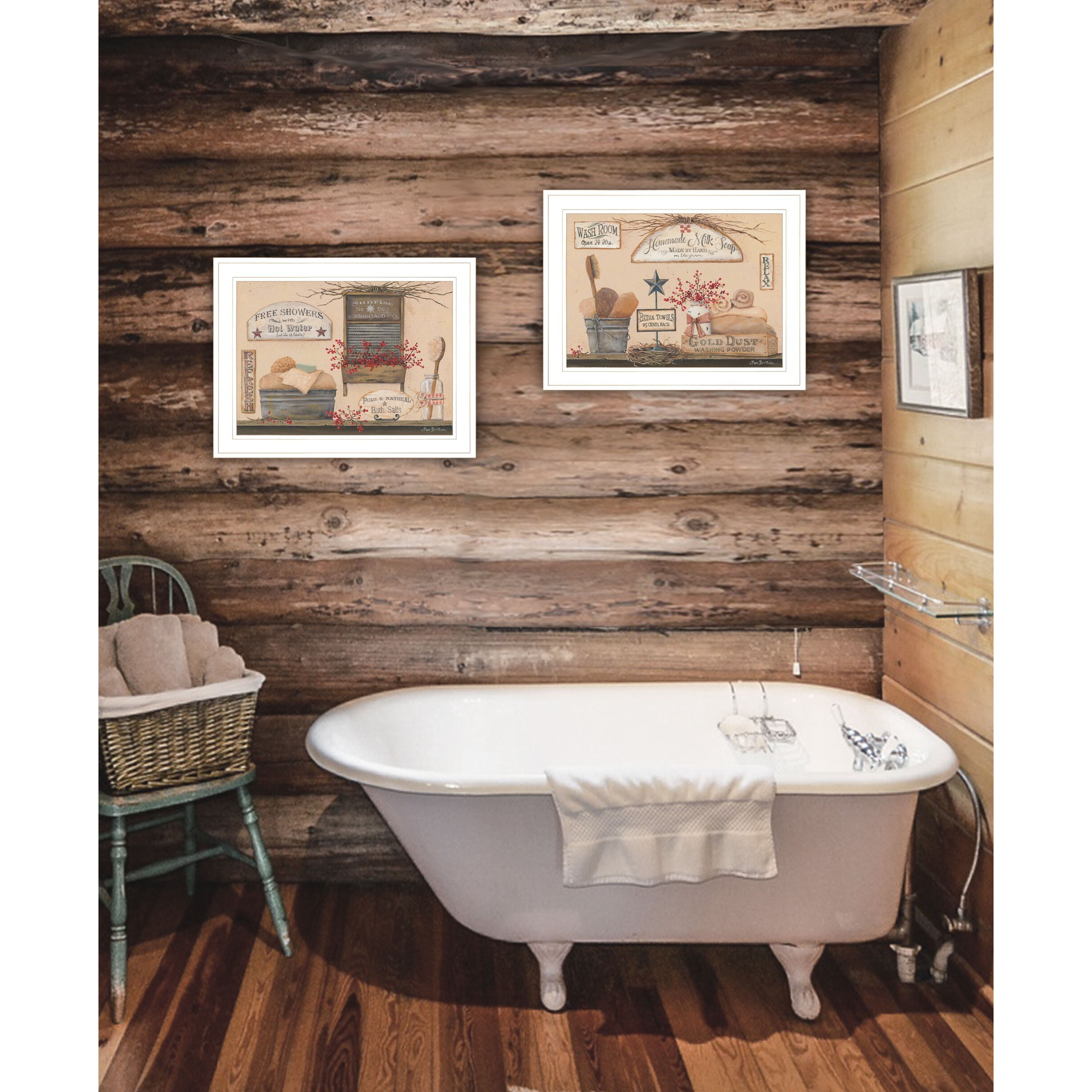 Set Of Two Wash Room White Framed Print Bathroom Wall Art