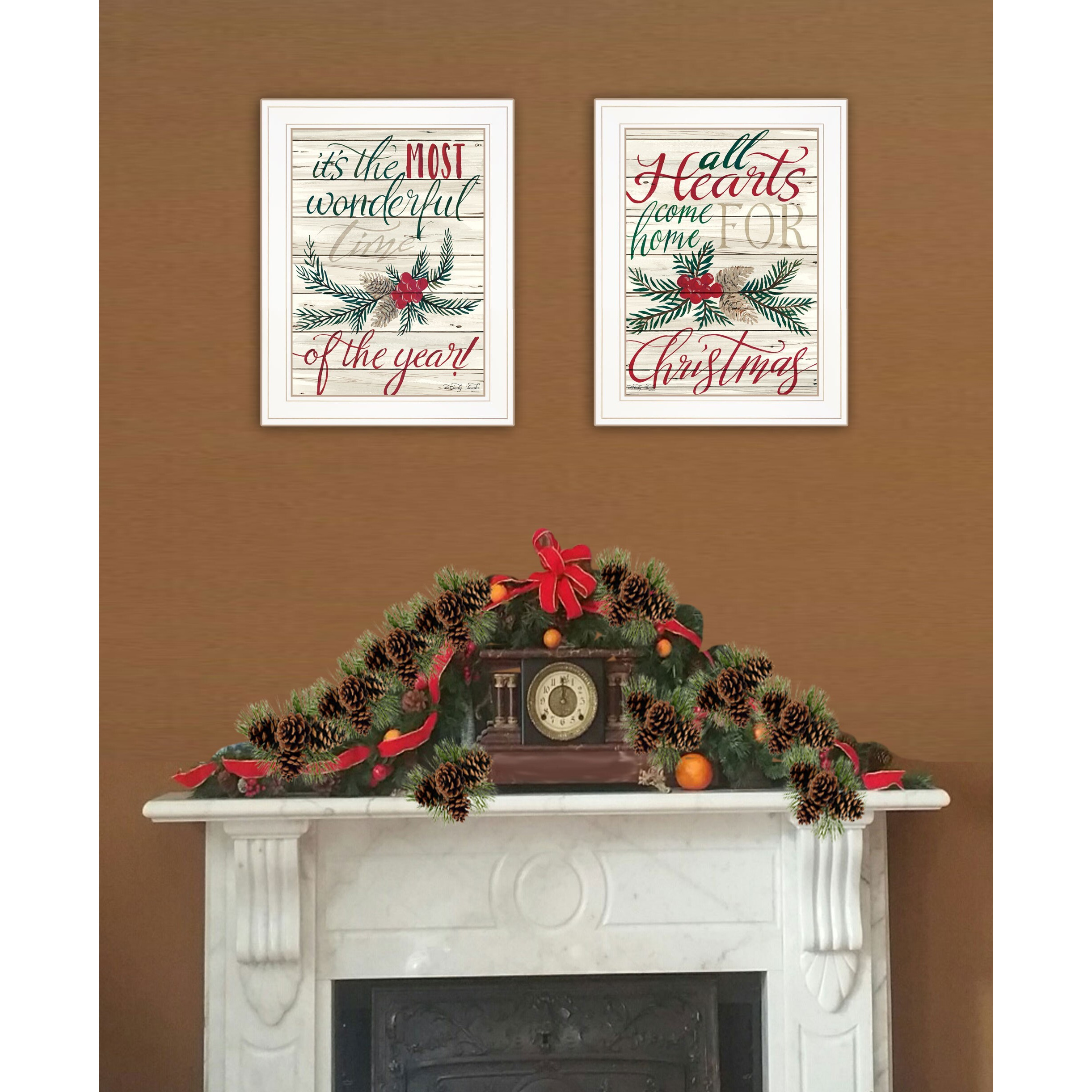 Set Of Two All Heart Come Home For Christmas 1 White Framed Print Wall Art