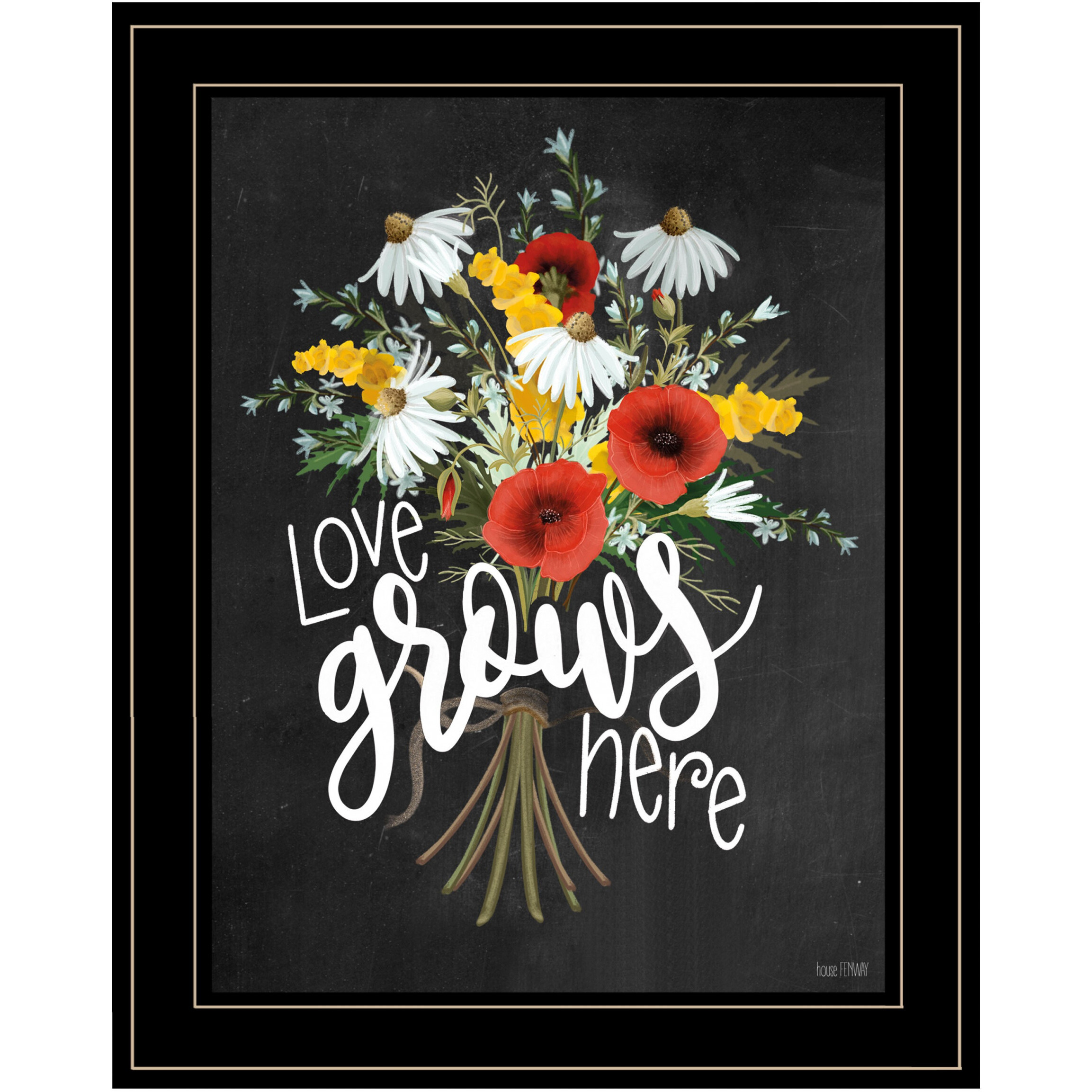 Love Grows Here 7 Black Framed Print Wall Art