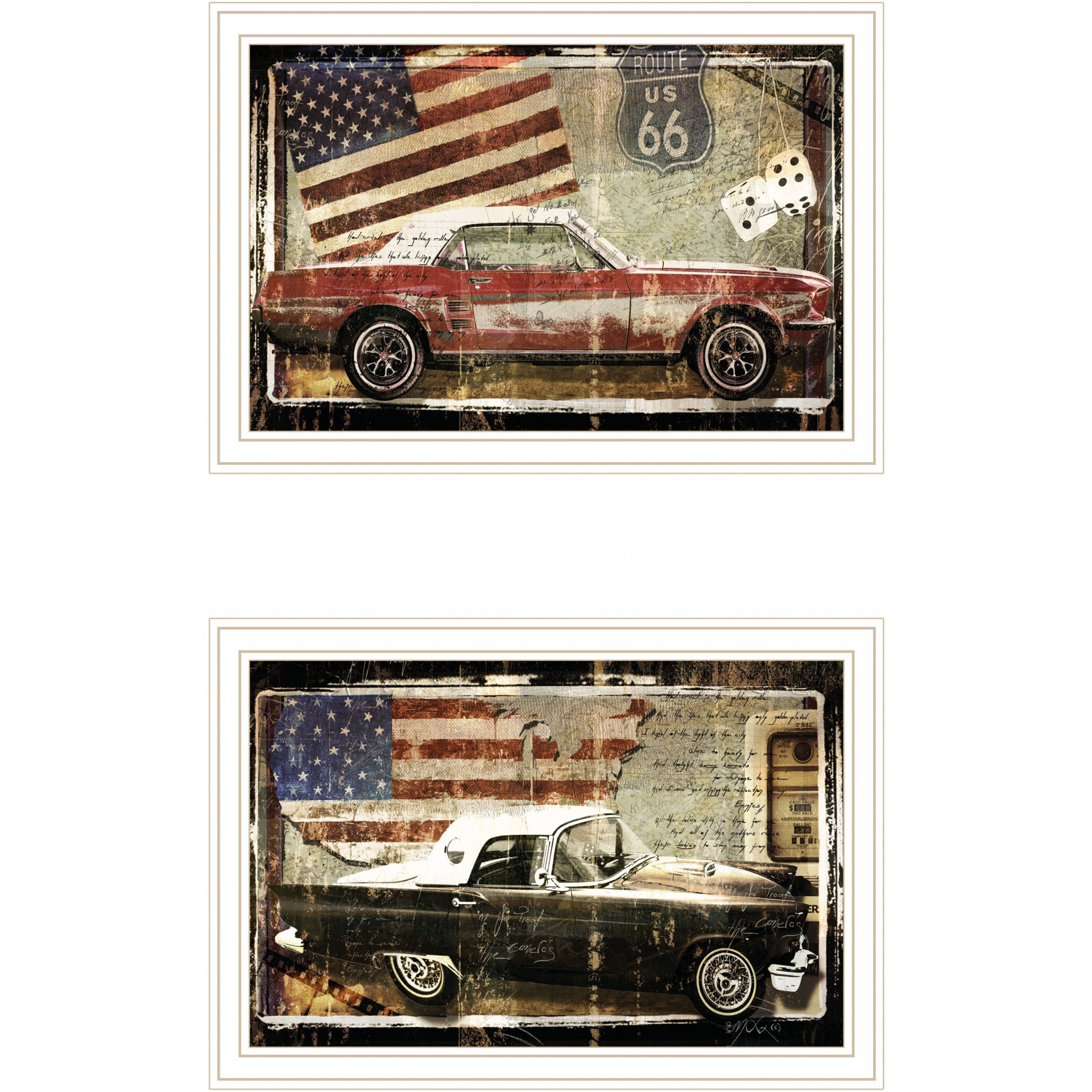 Set Of Two Vintage Classics 2 White Framed Print Wall Art