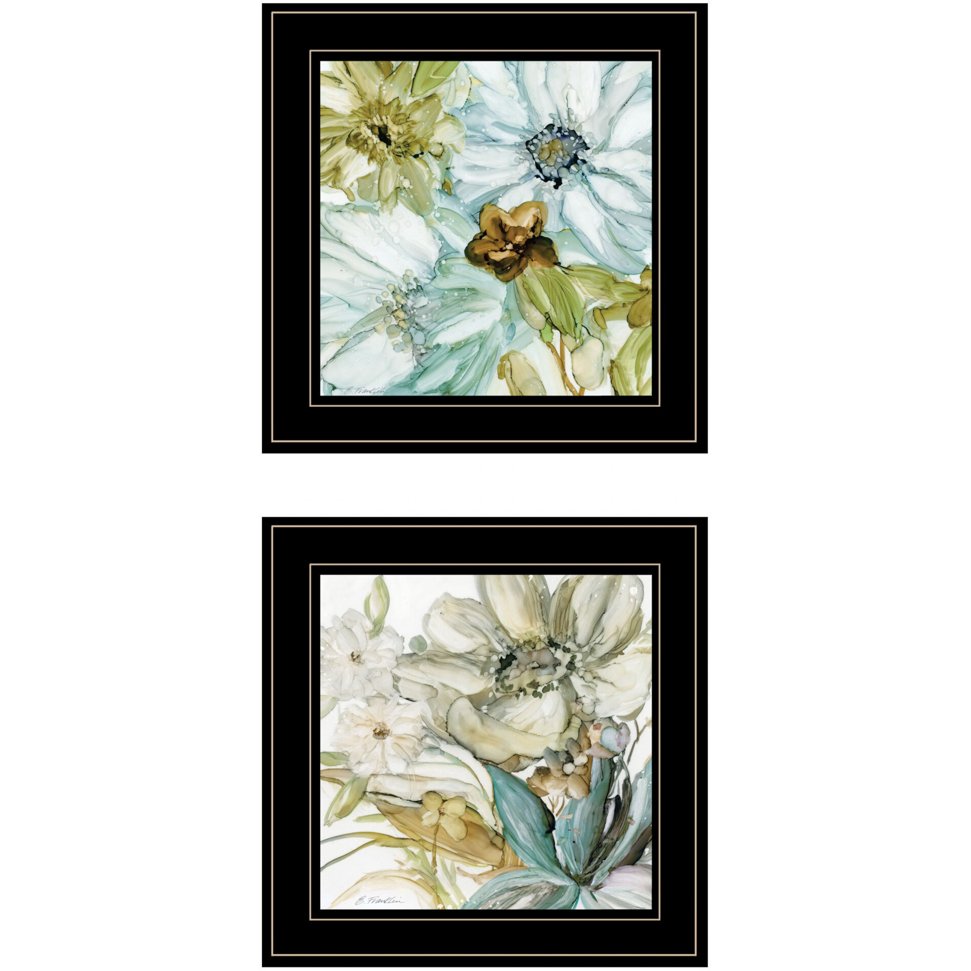 Set Of Two Sea Glass Palette Floral Black Framed Print Wall Art