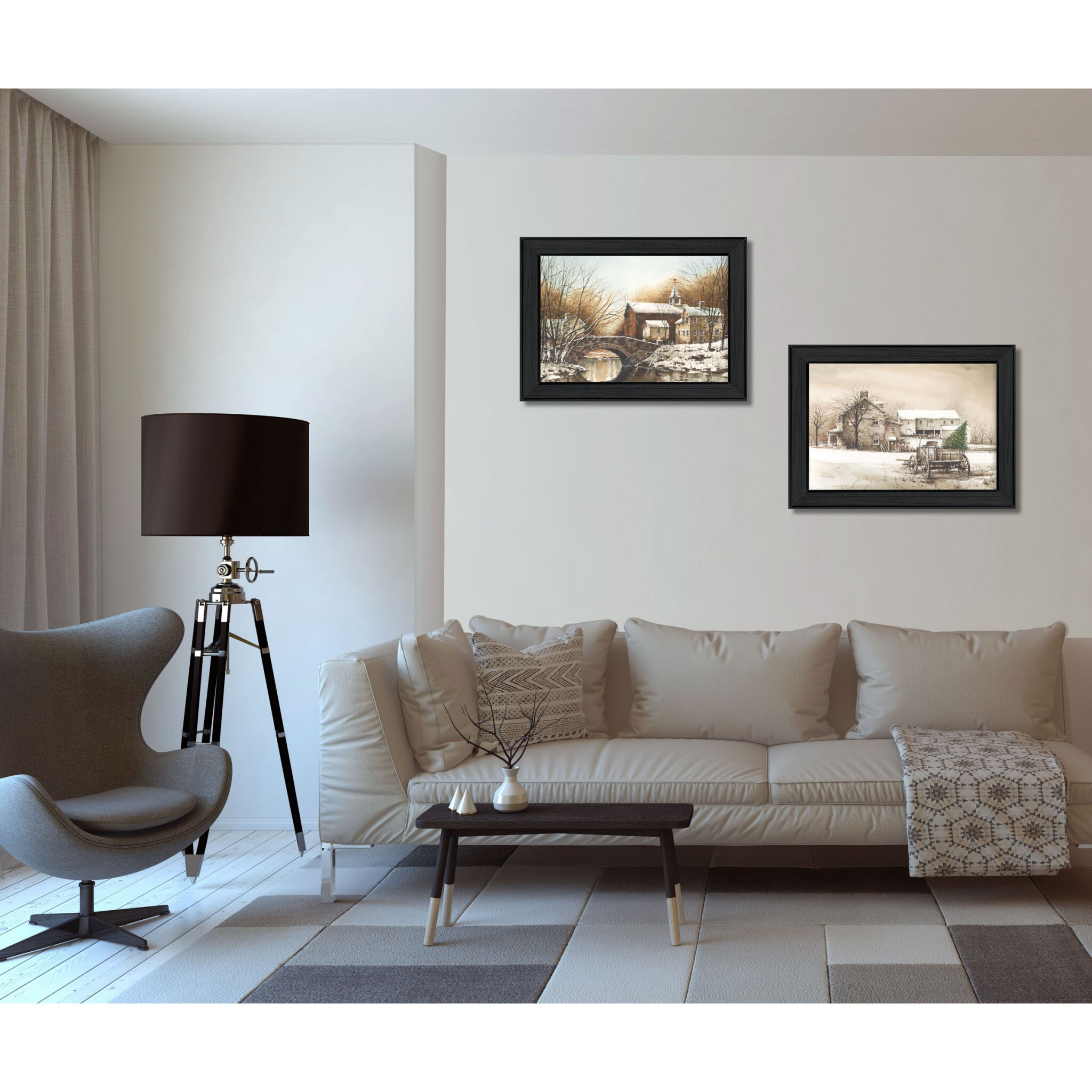 Set Of Two Winter Reflections Black Framed Print Wall Art