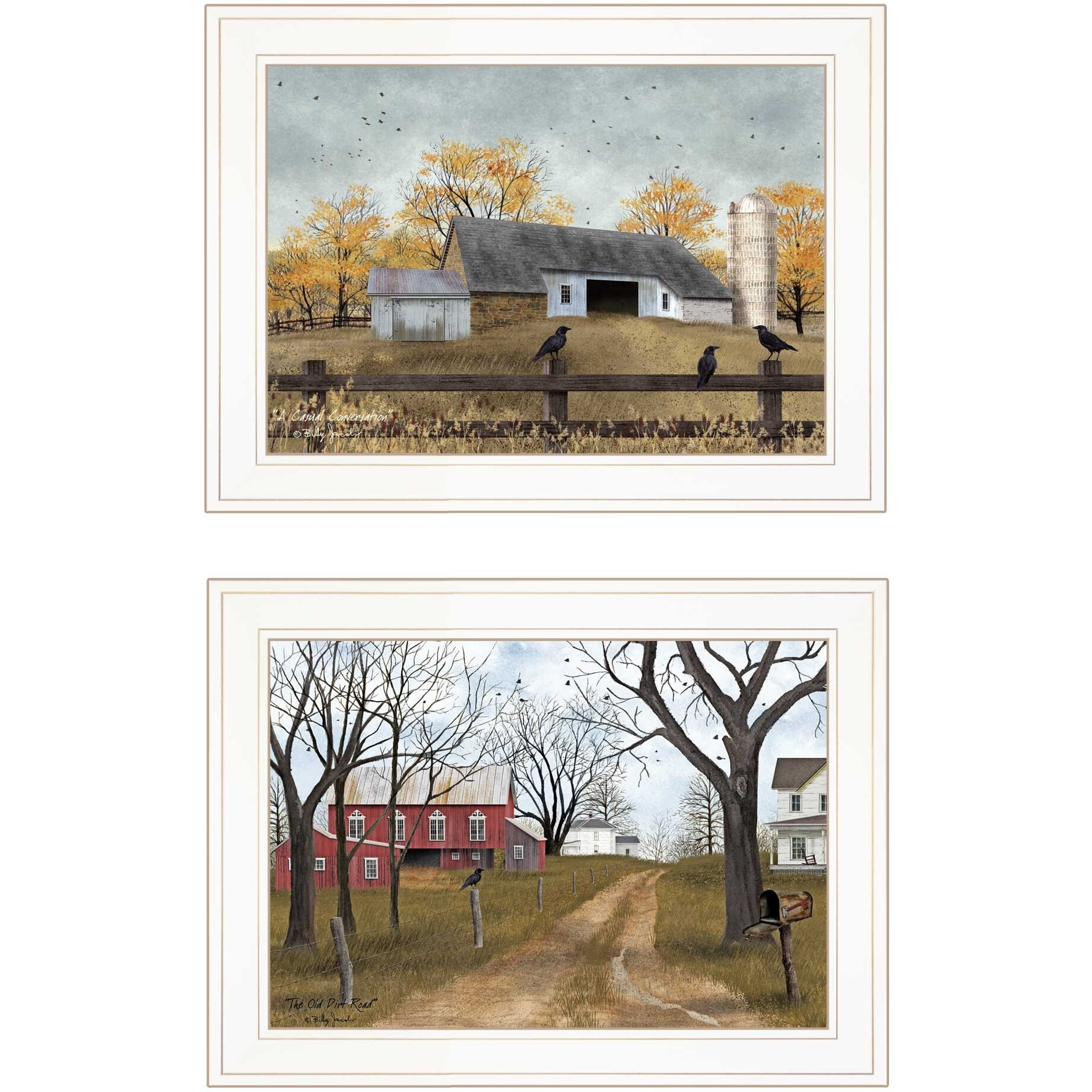 Set Of Two Country Roads 1 White Framed Print Wall Art