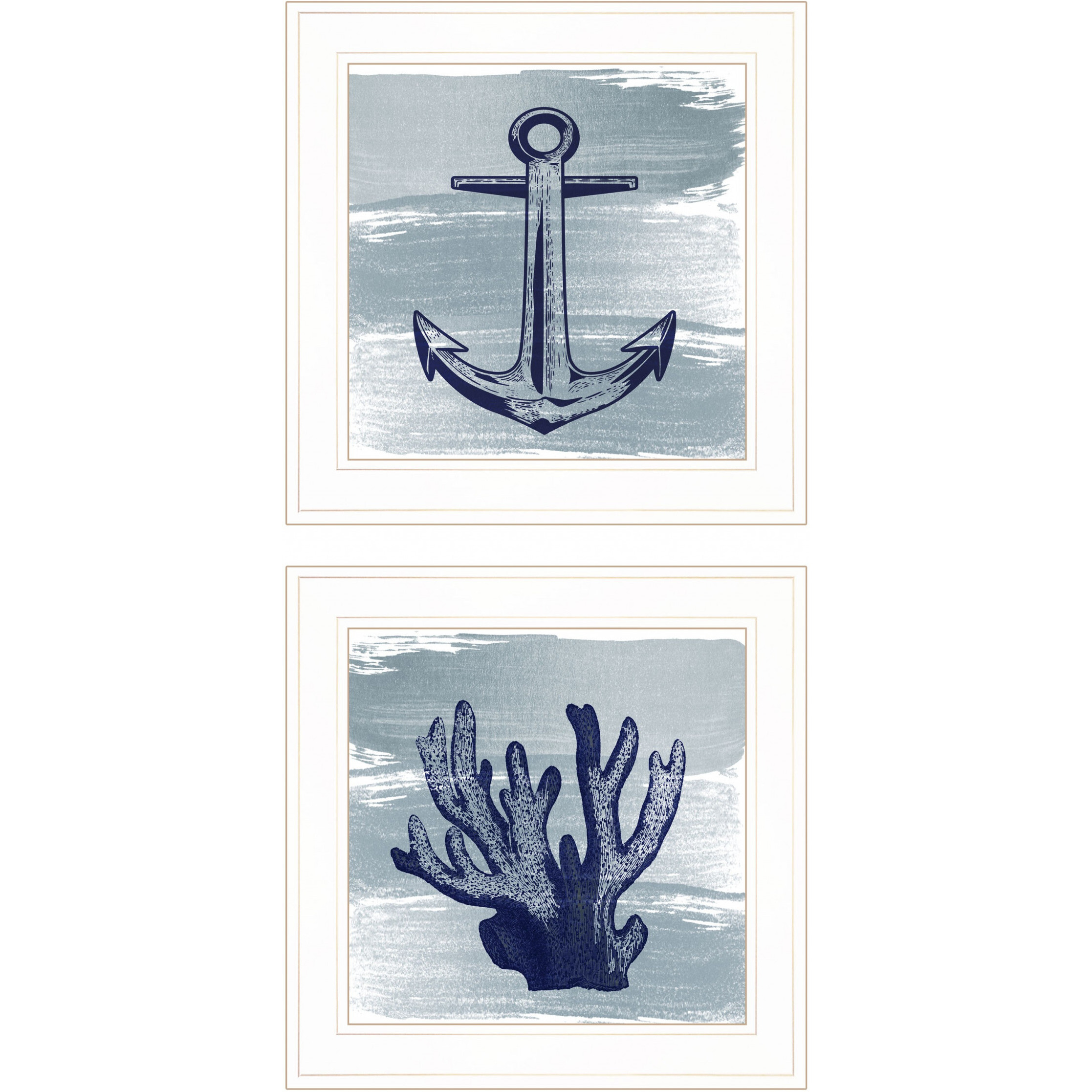 Set Of Two The Beach Coastal 1 White Framed Print Wall Art