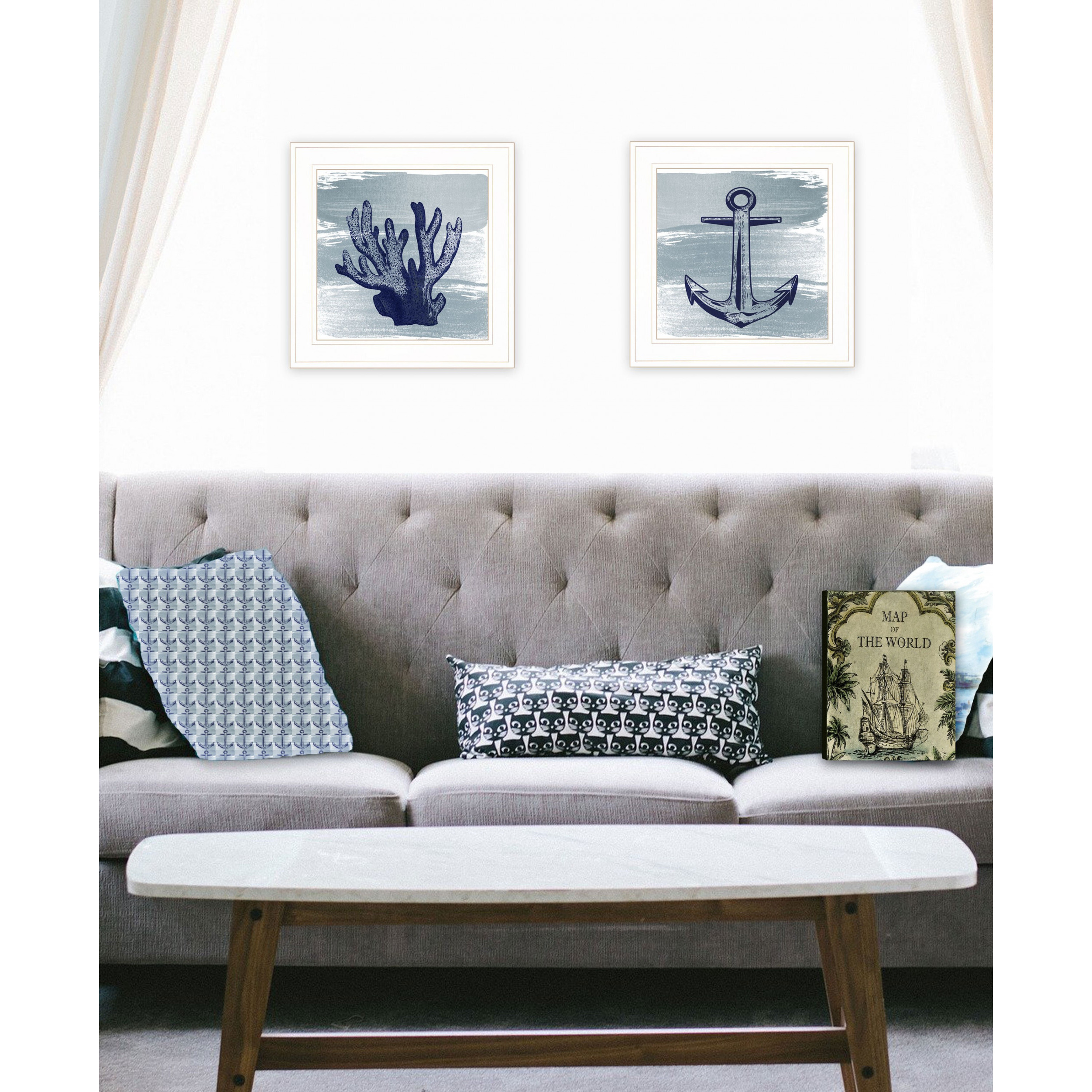 Set Of Two The Beach Coastal 1 White Framed Print Wall Art