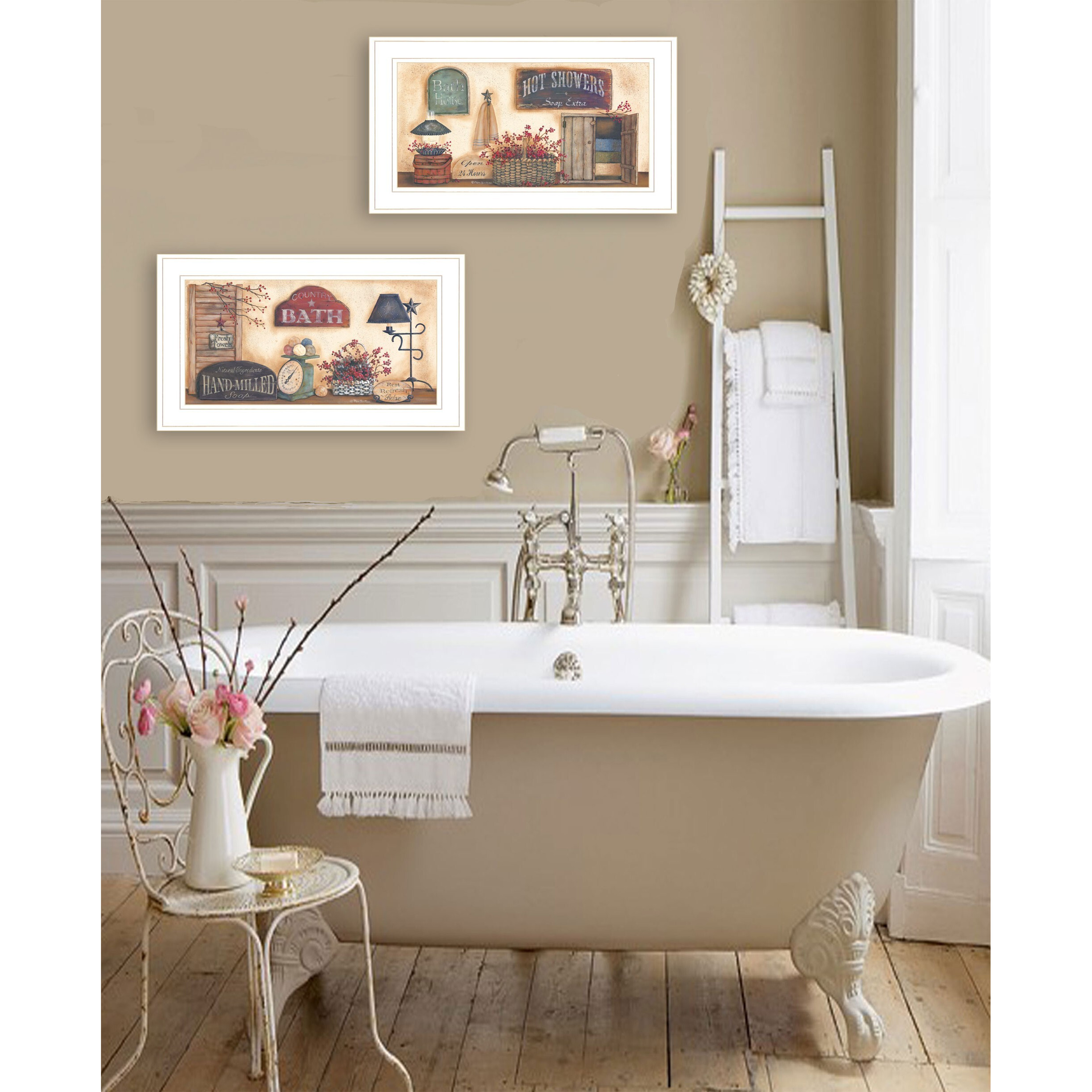 Set Of Two Bath 2 White Framed Print Wall Art