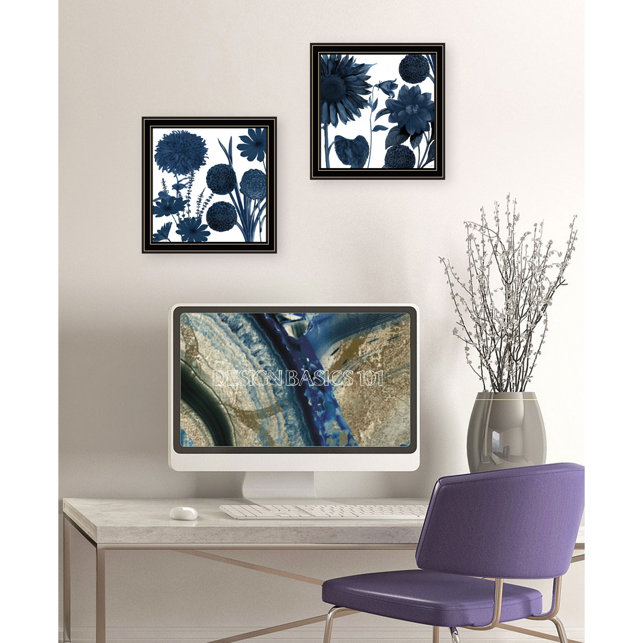 Set Of Two Sunflower Blues 1 Black Framed Print Wall Art