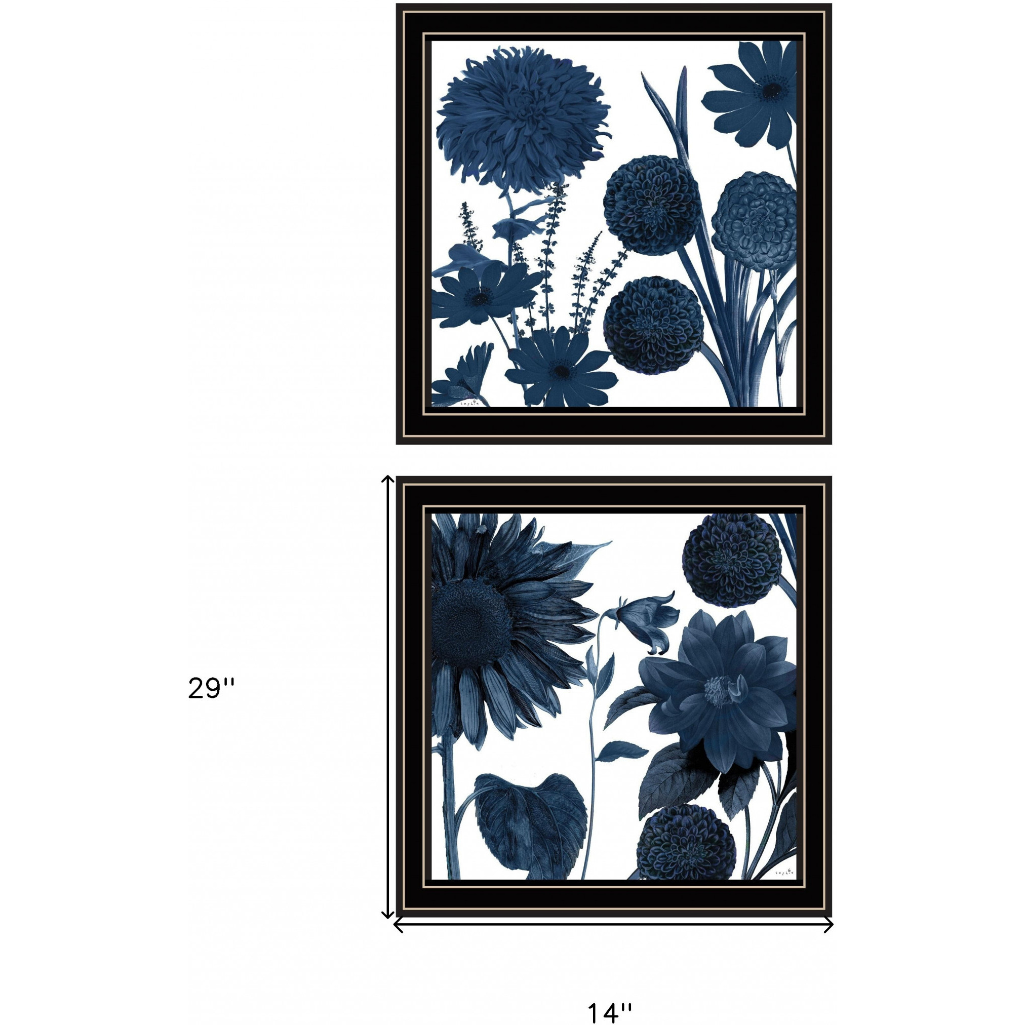 Set Of Two Sunflower Blues 1 Black Framed Print Wall Art
