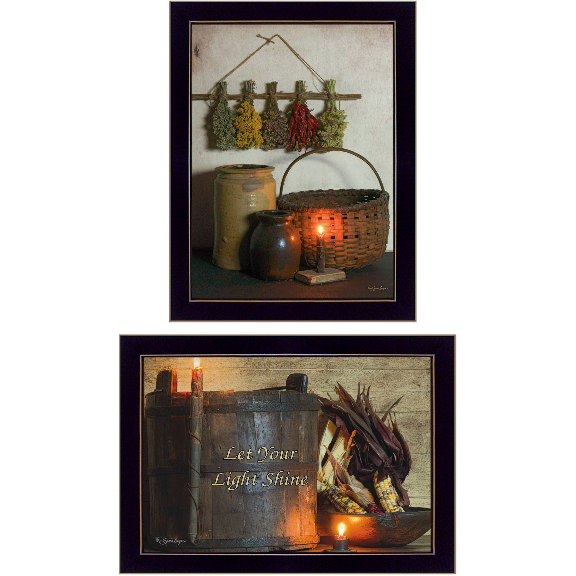 Set Of Two Let Your Light Shine Black Framed Print Wall Art
