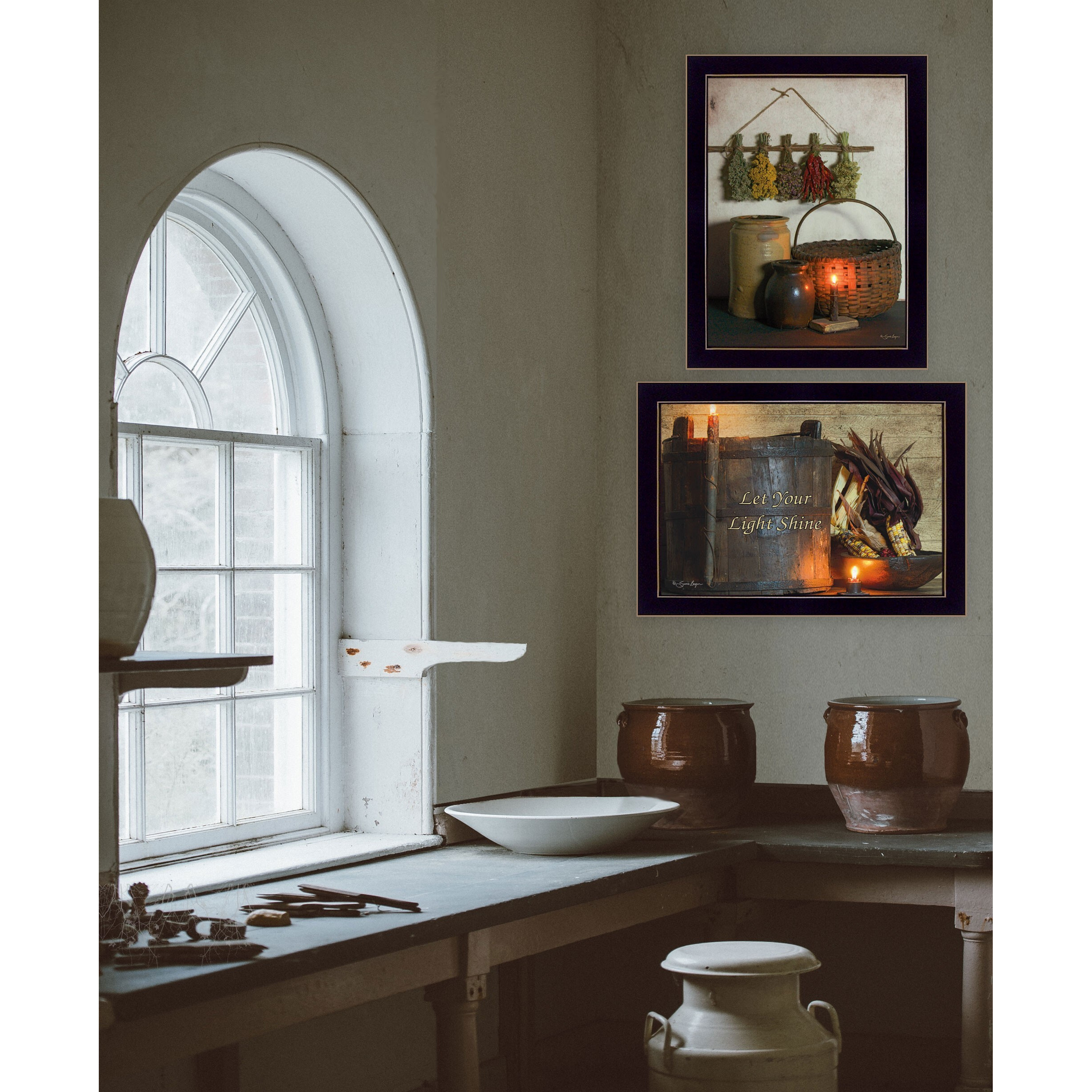 Set Of Two Let Your Light Shine Black Framed Print Wall Art