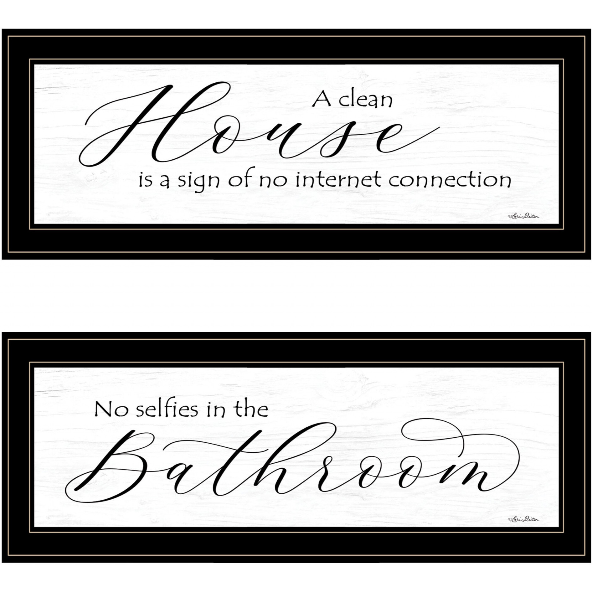 Set Of Two Household Humor 3 Black Framed Print Wall Art