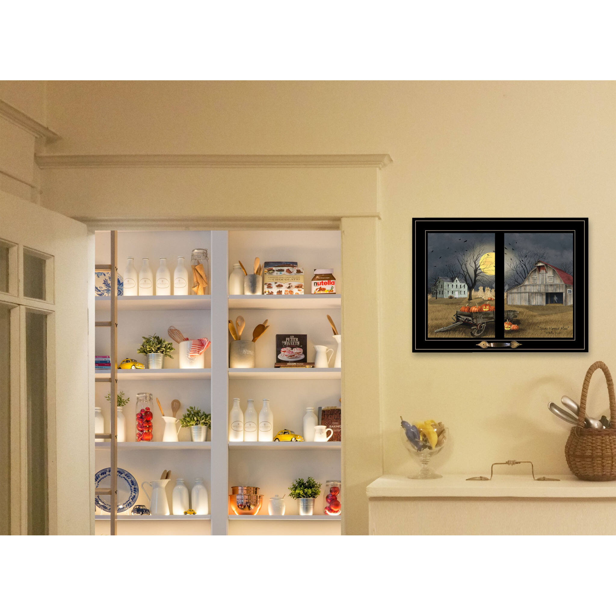 Spooky Harvest Moon 7 Black Framed Print Wall Art