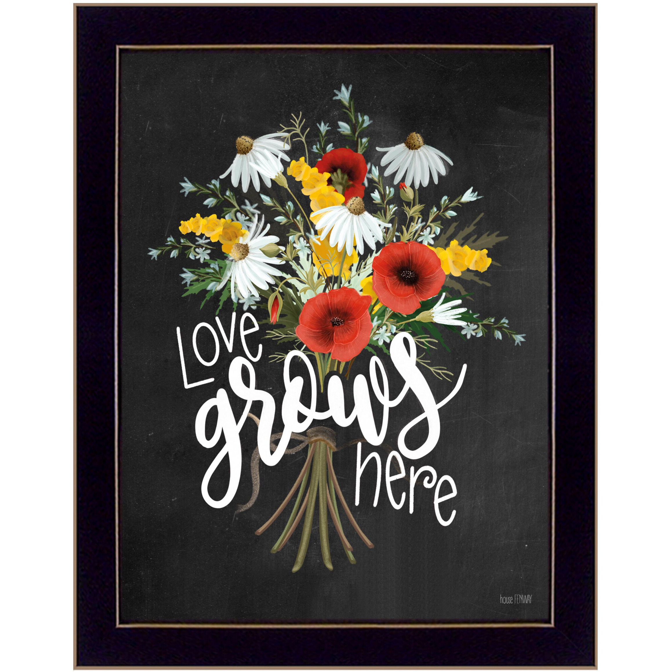Love Grows Here Black Framed Print Wall Art