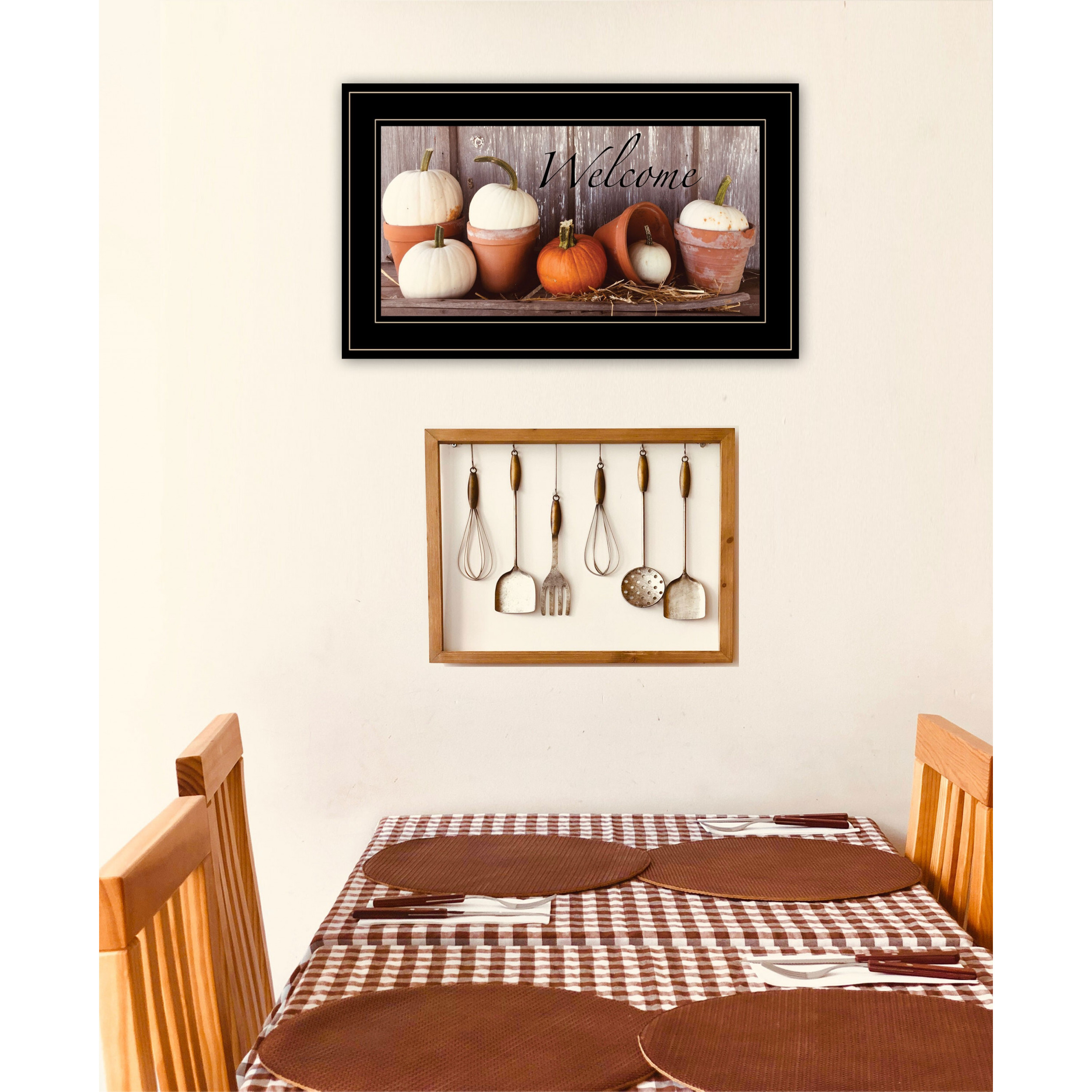 Welcome Pumpkin Shelf 2 Black Framed Print Wall Art