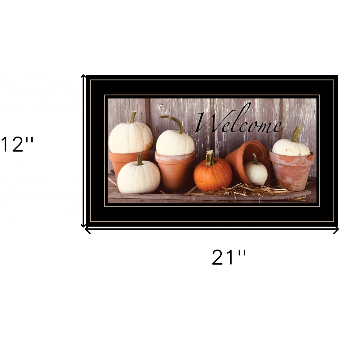 Welcome Pumpkin Shelf 2 Black Framed Print Wall Art