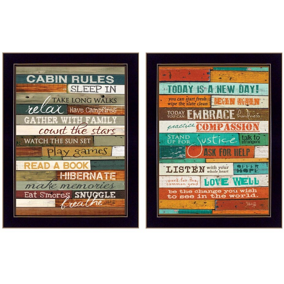 Set Of Two Wood Plank Black Framed Print Wall Art