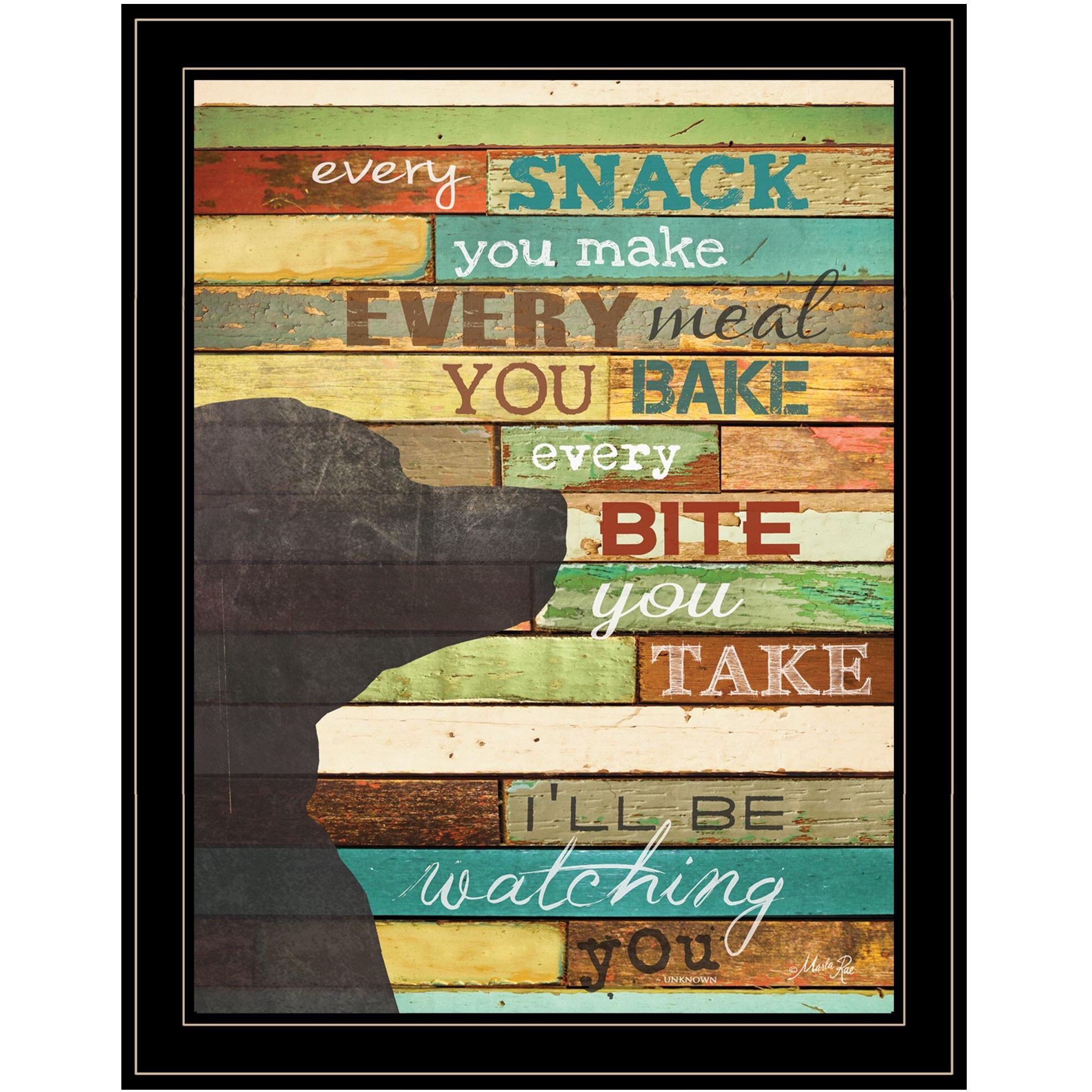 Colorful Dog Watching You Snack Black Framed Print Wall Art