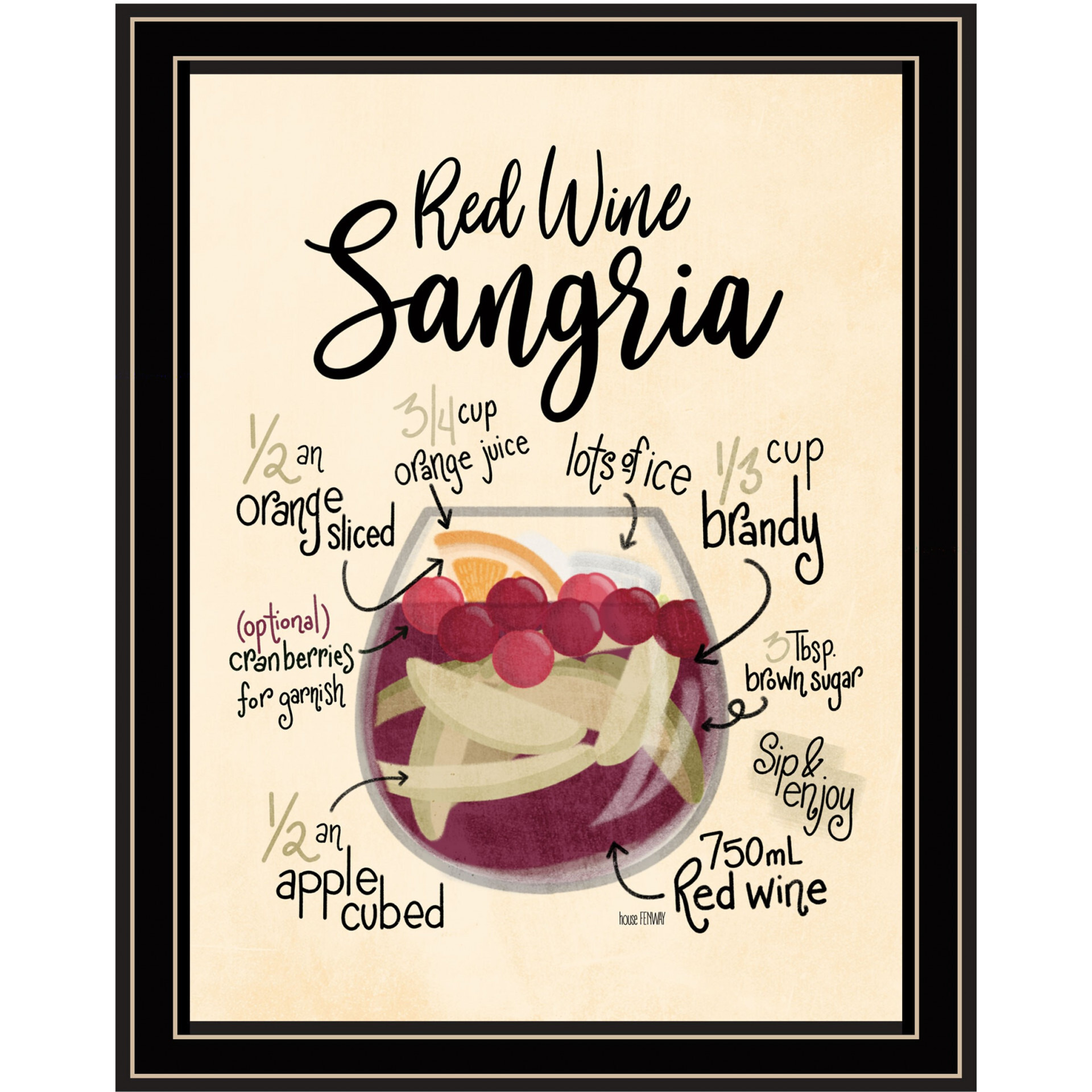 Red Wine Sangria Black Framed Print Wall Art