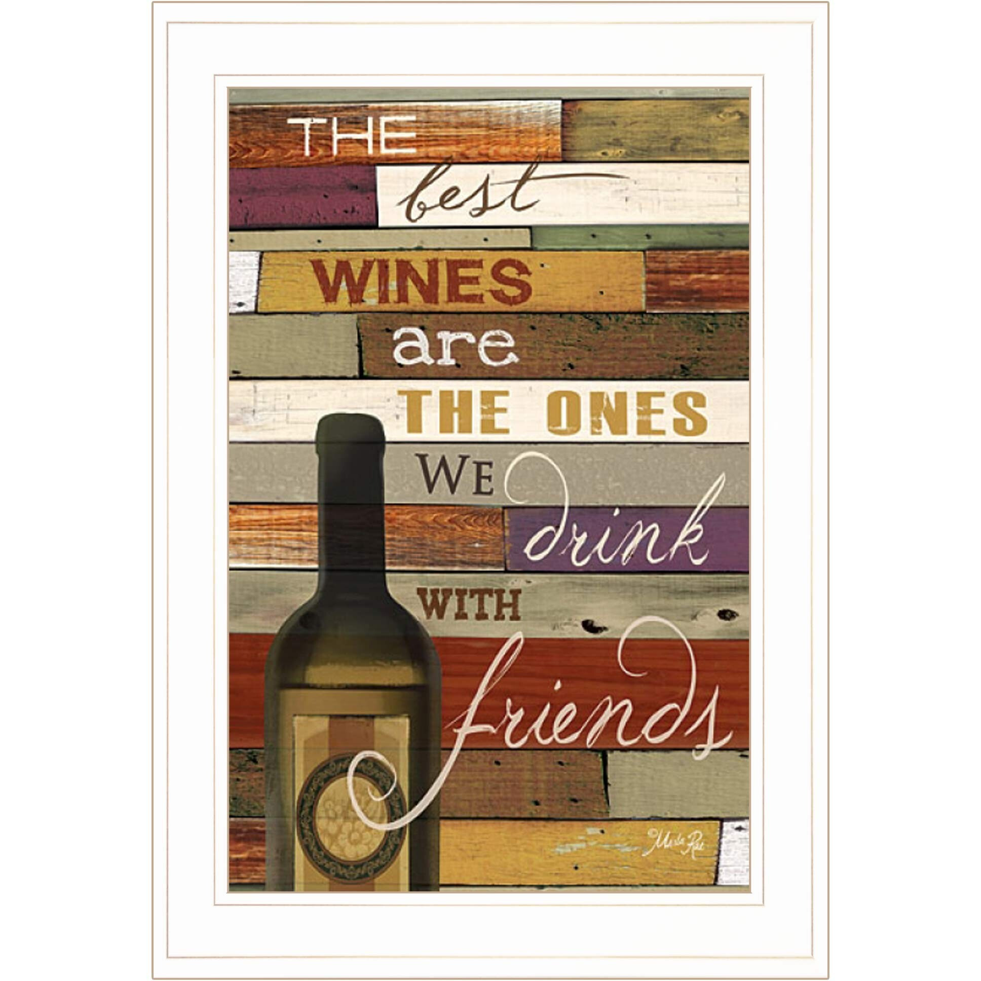 Wine With Friends White Framed Print Wall Art