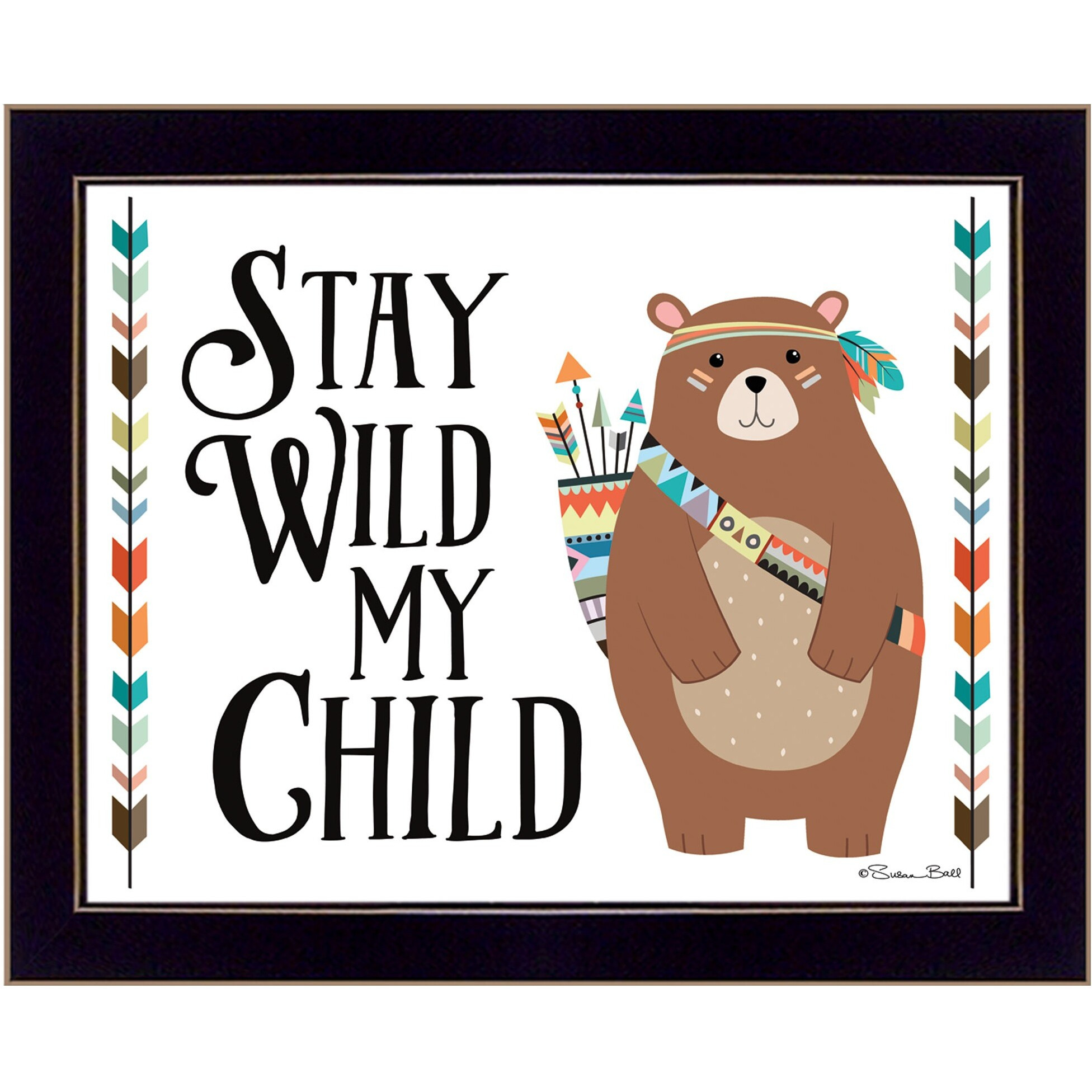 Stay Wild My Child Whimsical Bear Black Framed Print Wall Art