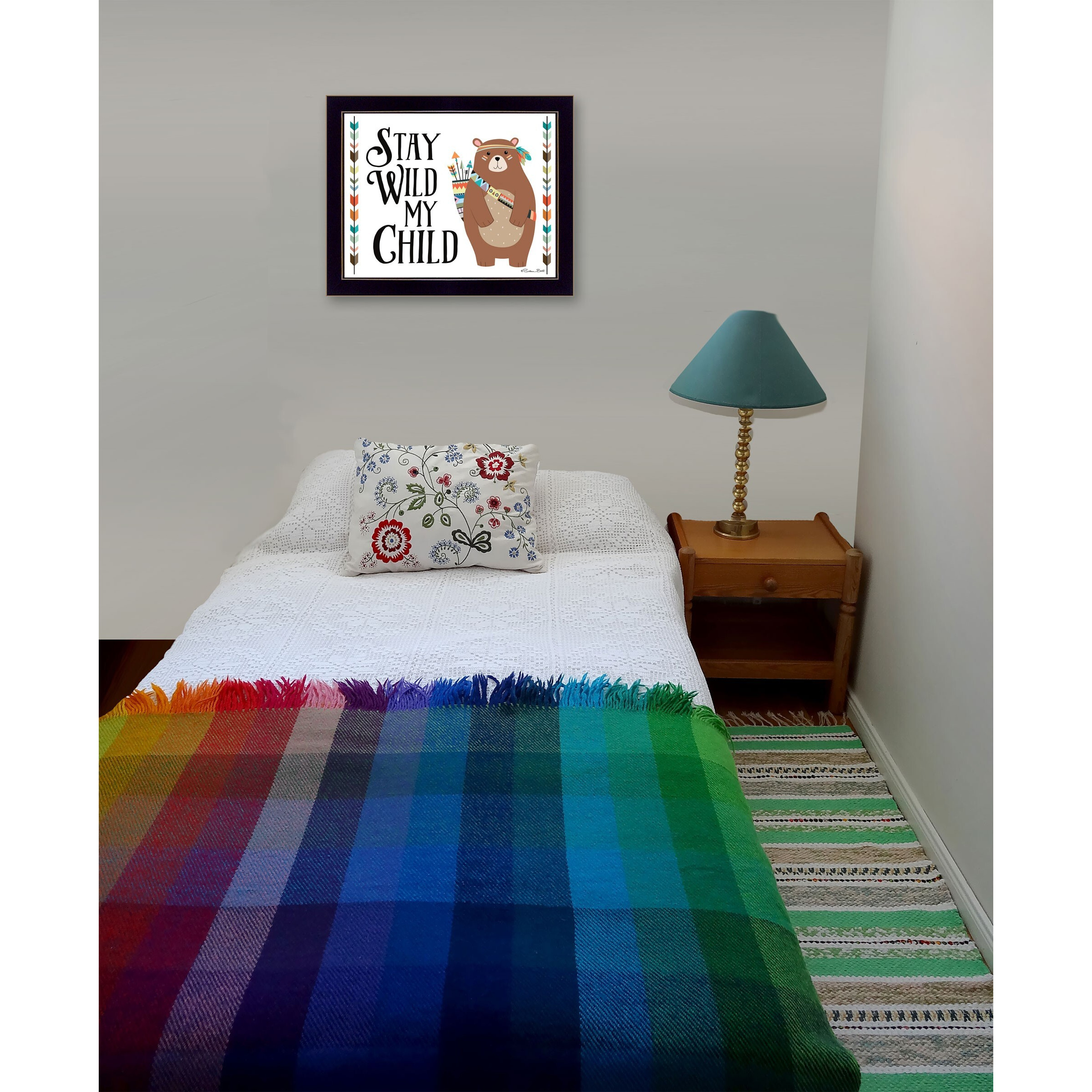 Stay Wild My Child Whimsical Bear Black Framed Print Wall Art