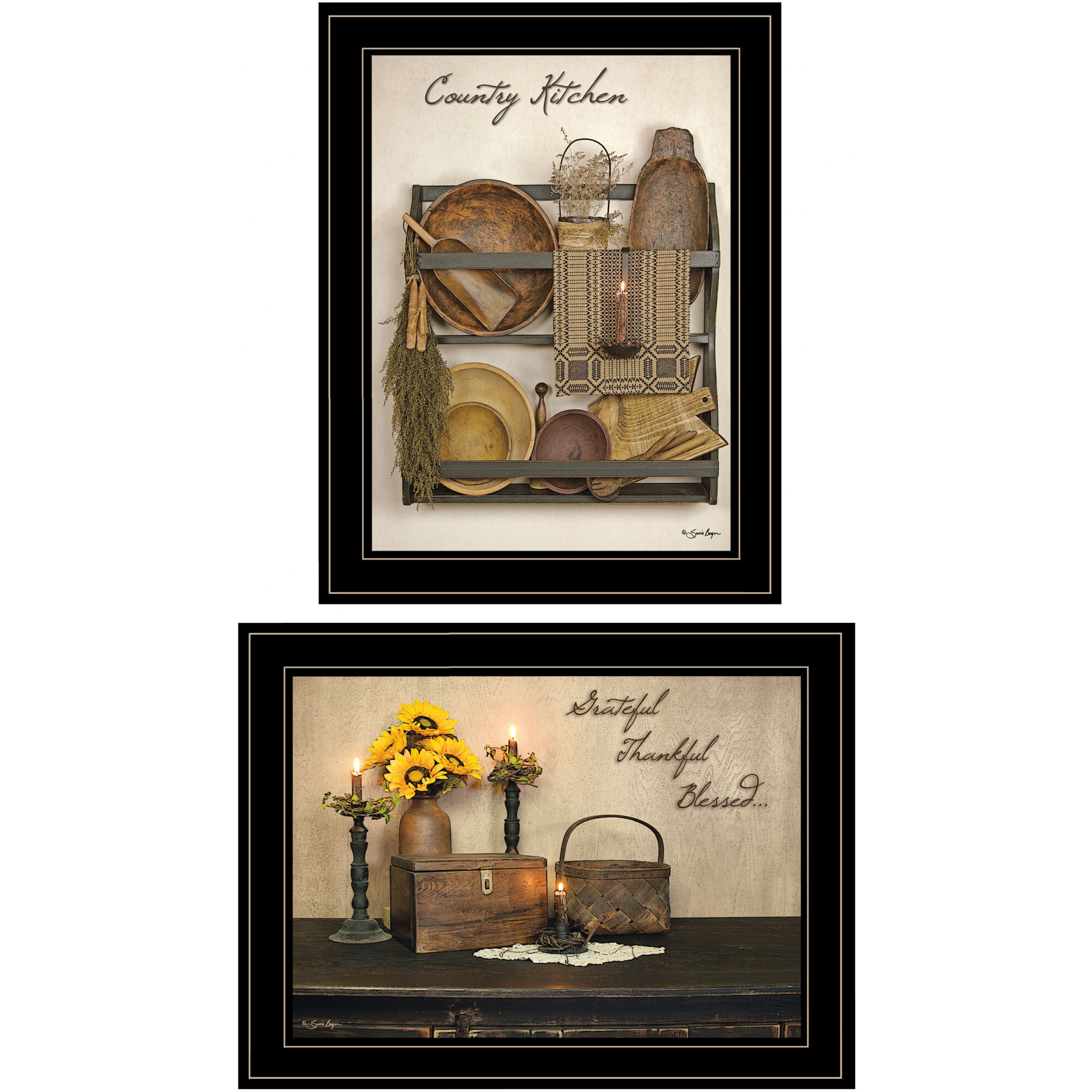 Set Of Two Grateful And Blessed Black Framed Print Kitchen Wall Art