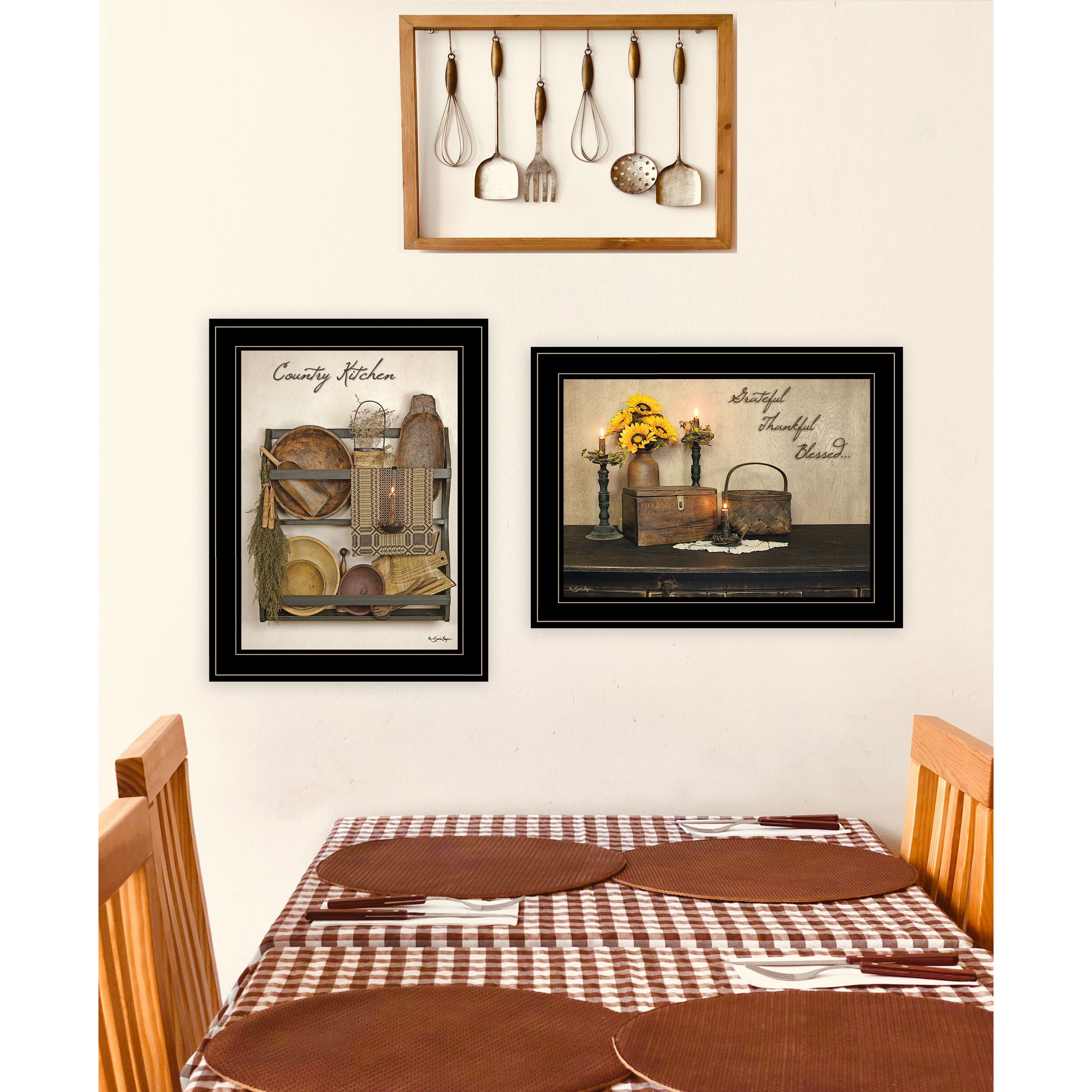 Set Of Two Grateful And Blessed Black Framed Print Kitchen Wall Art