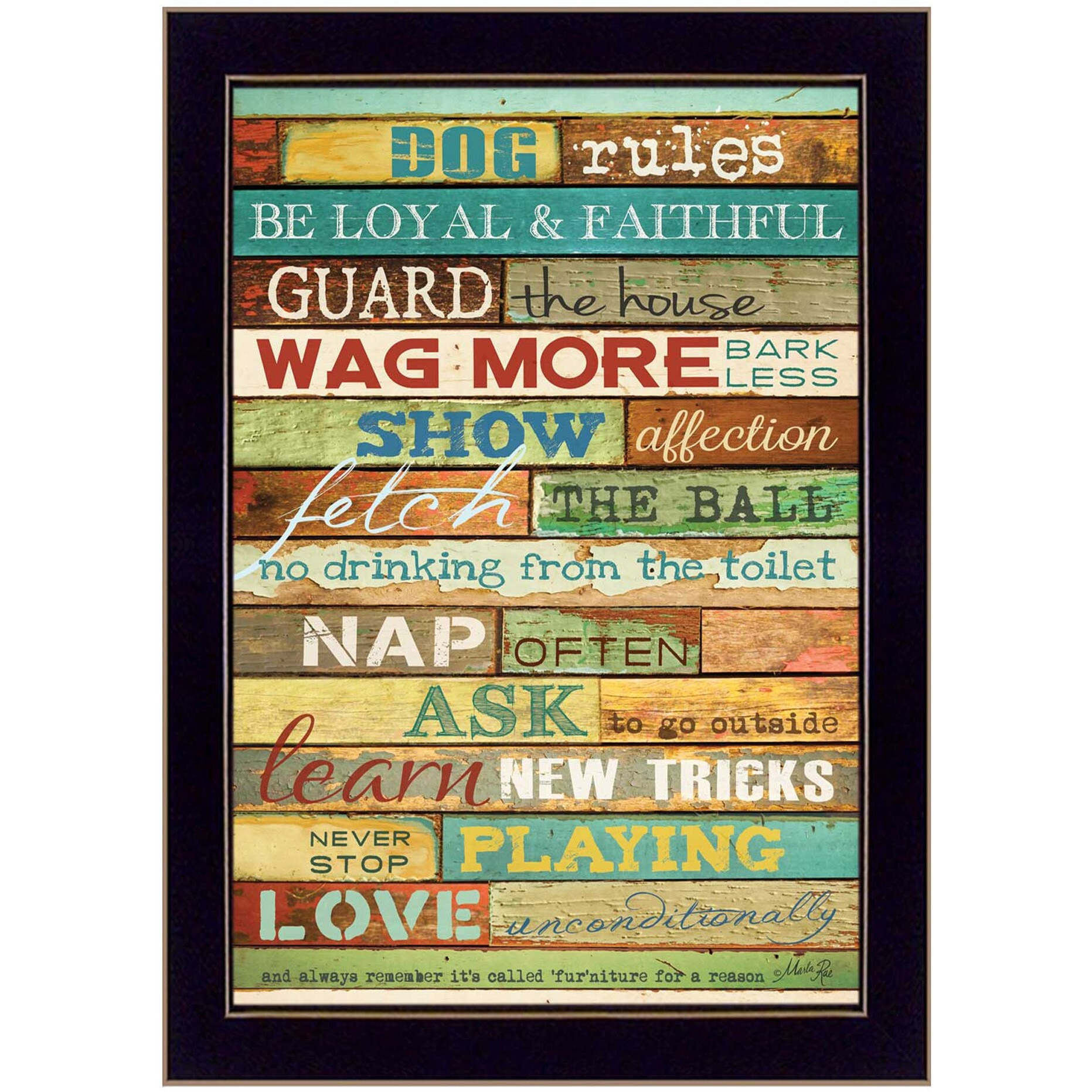 Dog Rules Black Framed Print Wall Art