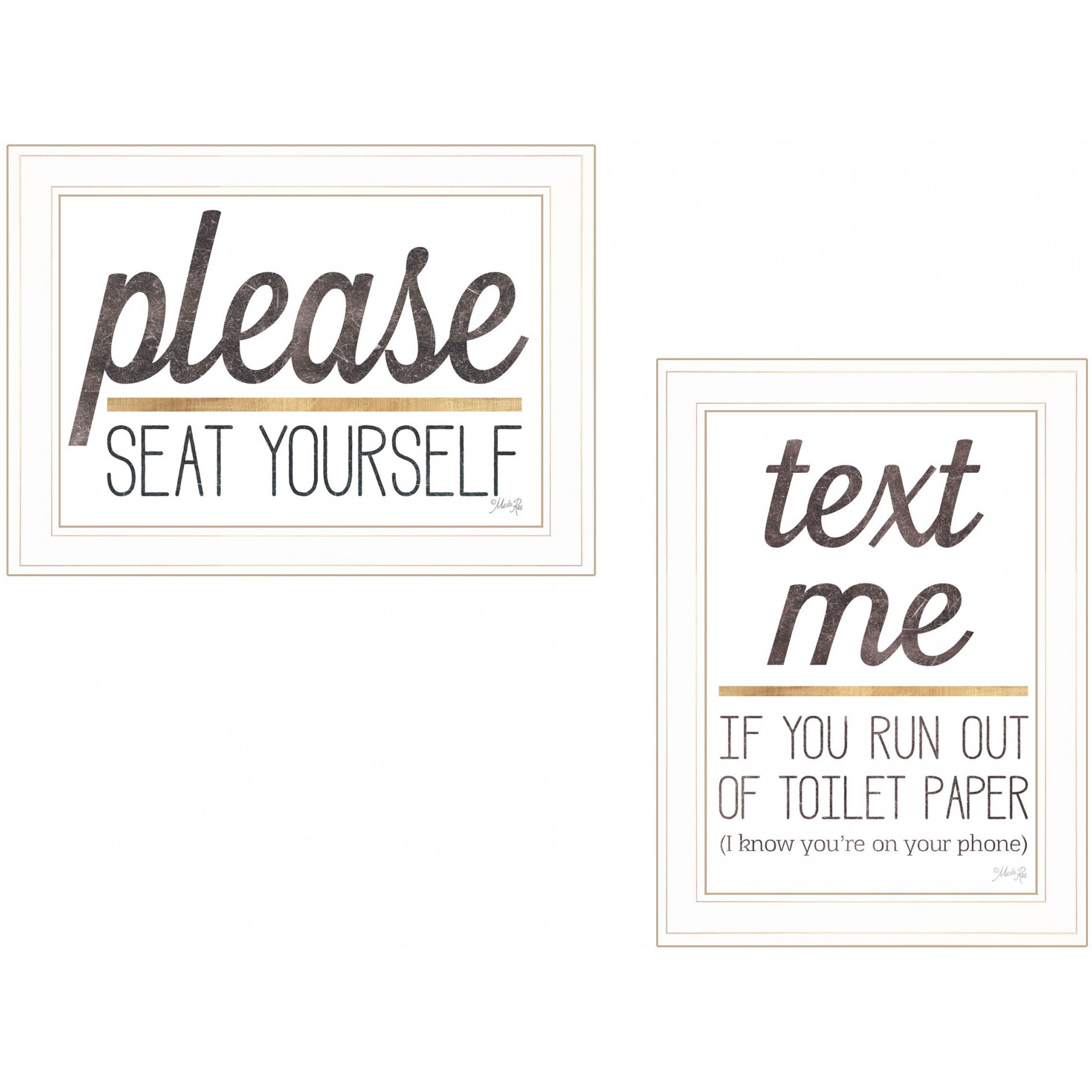 Set Of Two Text Me If You Run Out Of Toilet Paper While Seated 1 White Framed Print Wall Art