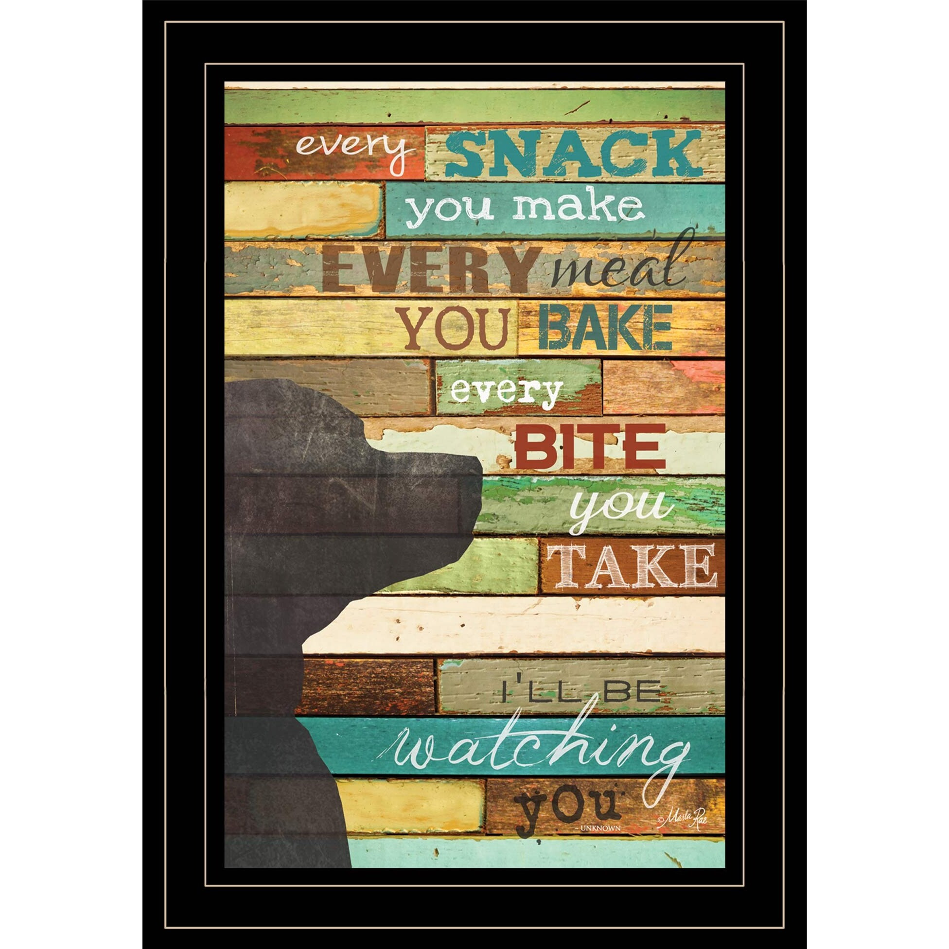 Colorful Dog Watching You Snack  Black Framed Print Wall Art