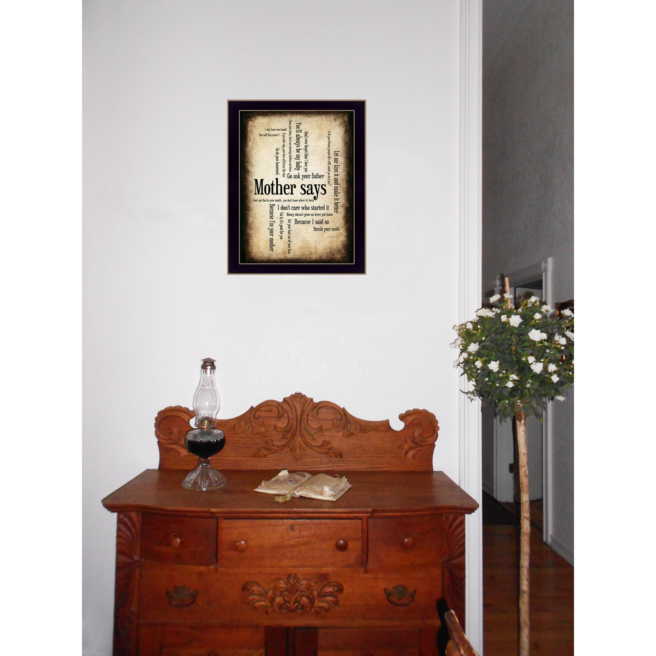 Mother Says 1 Black Framed Print Wall Art