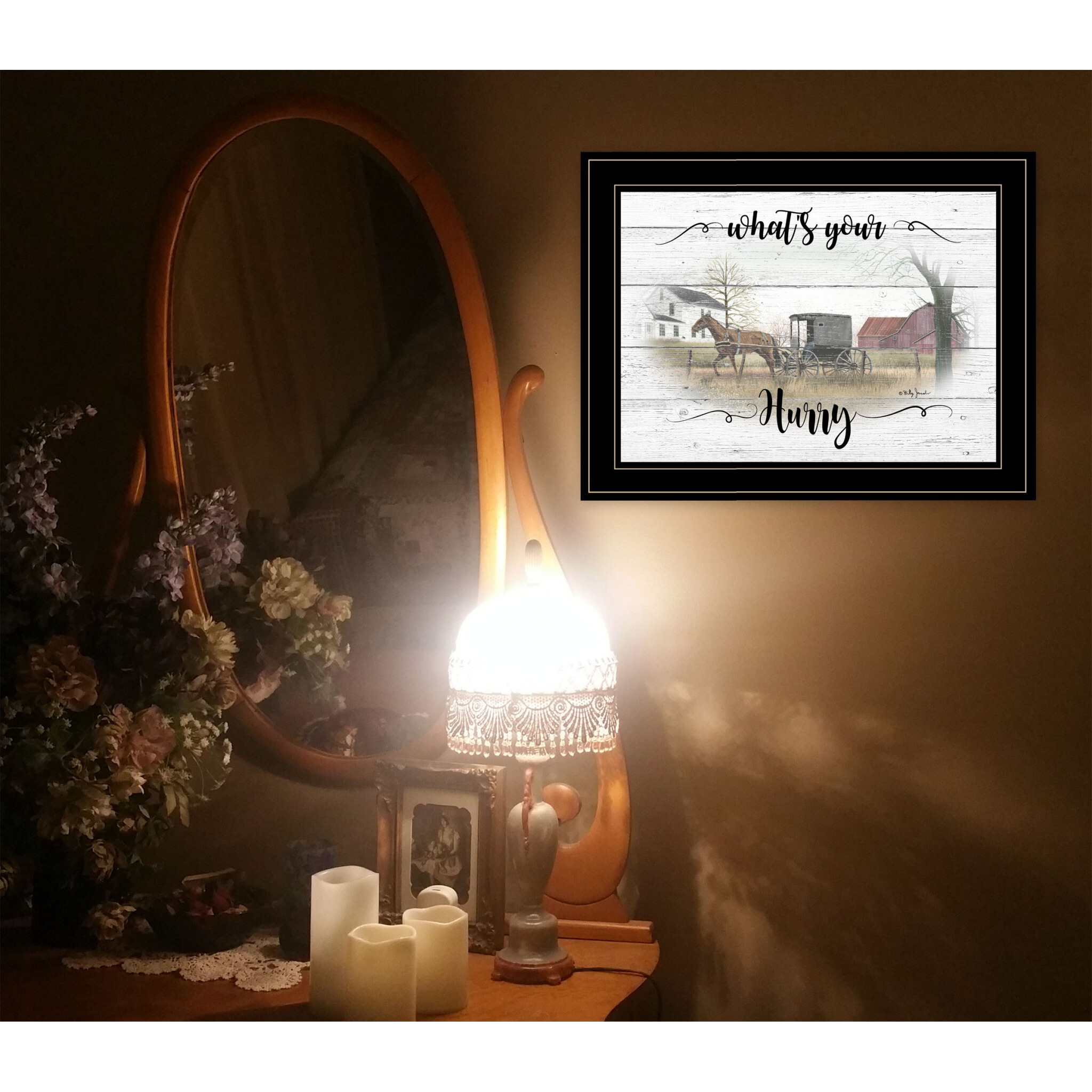 Whats Your Hurry Amish Buggy Black Framed Print Wall Art