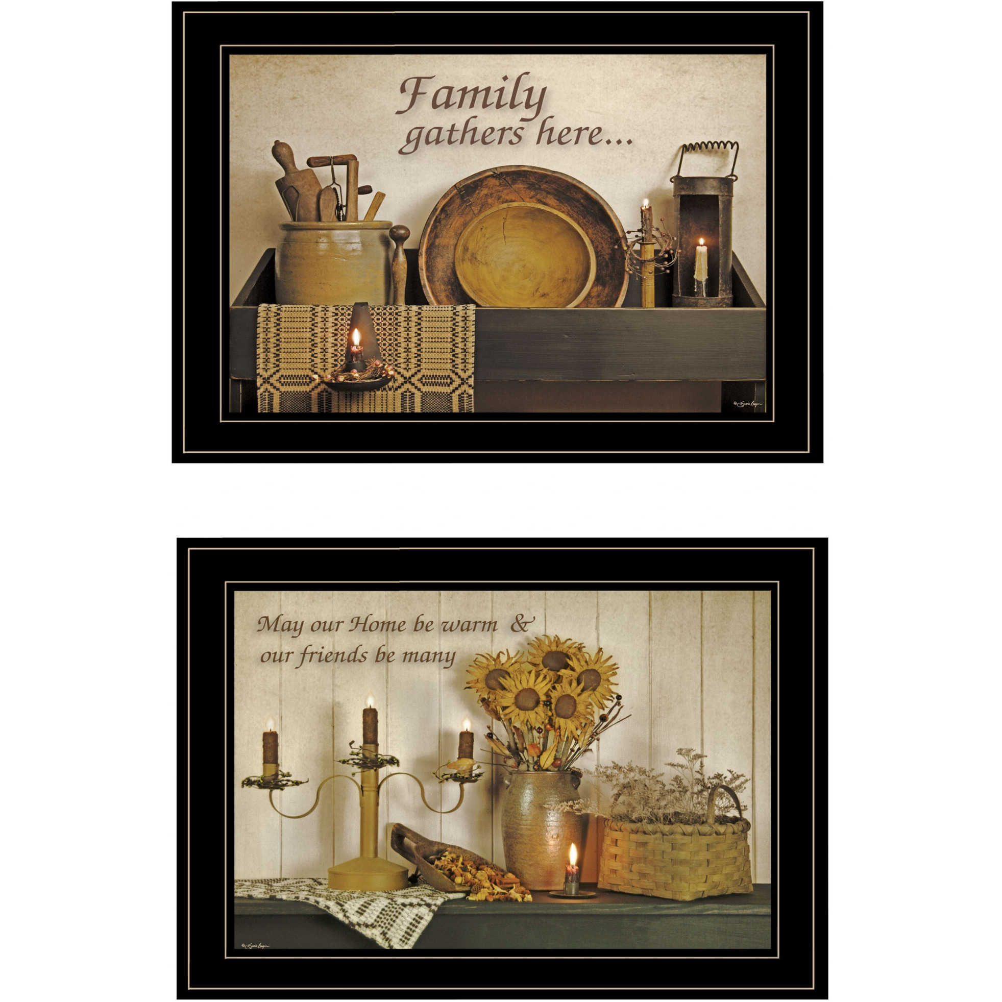 Set Of Two May Our Hearts Be Warm 2 Black Framed Print Kitchen Wall Art