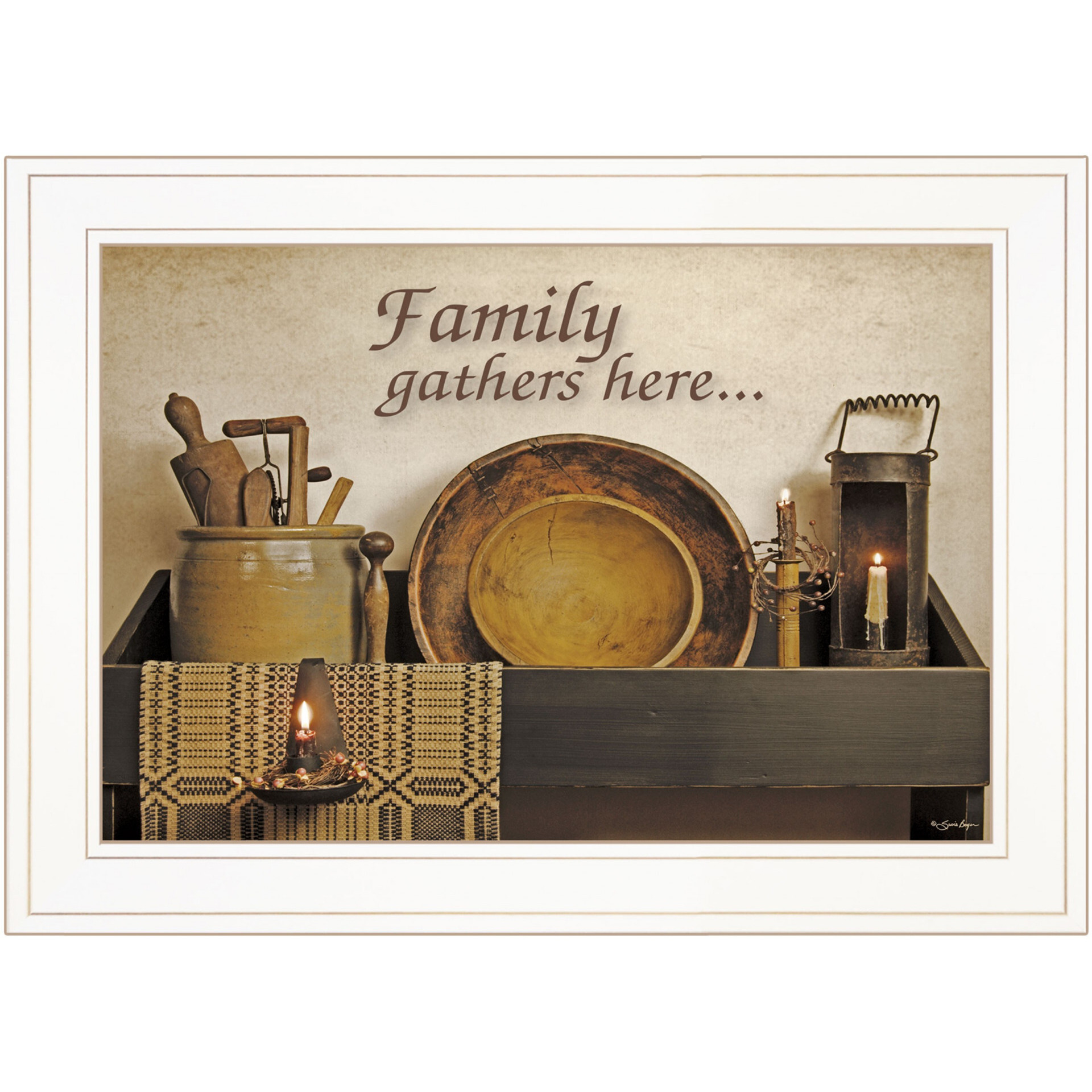 Family Gather Here 2 White Framed Print Wall Art
