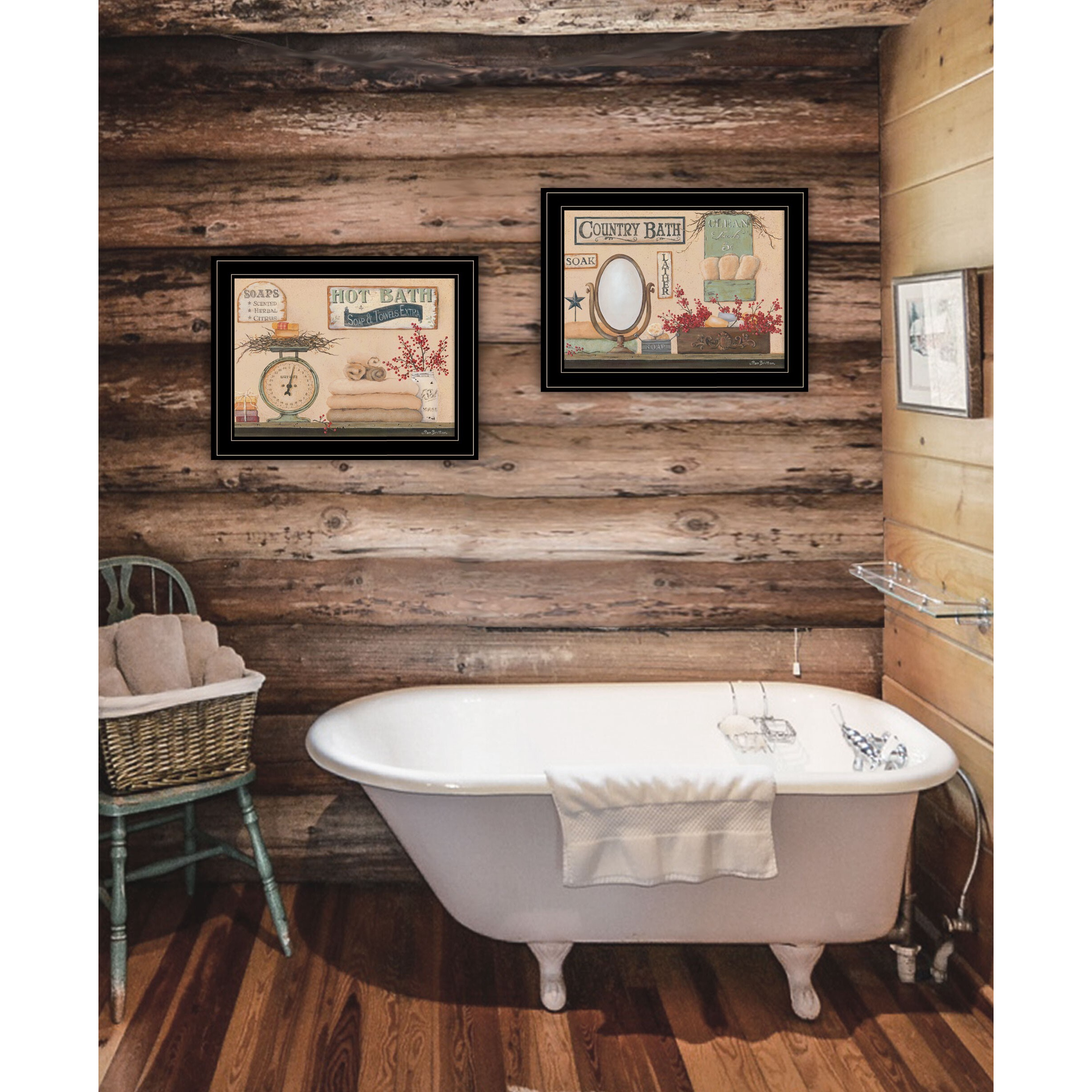 Set Of Two Country Bath Iii Black Framed Print Bathroom Wall Art