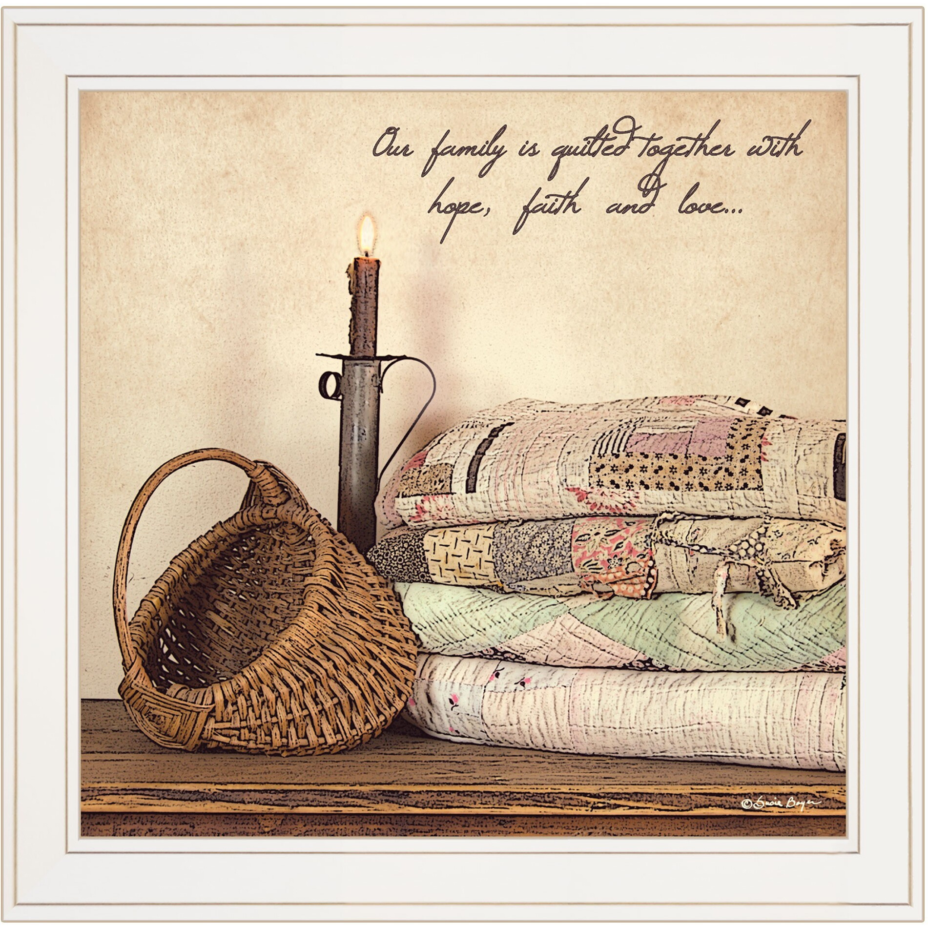 Quilted Family Inspirational White Framed Print Wall Art
