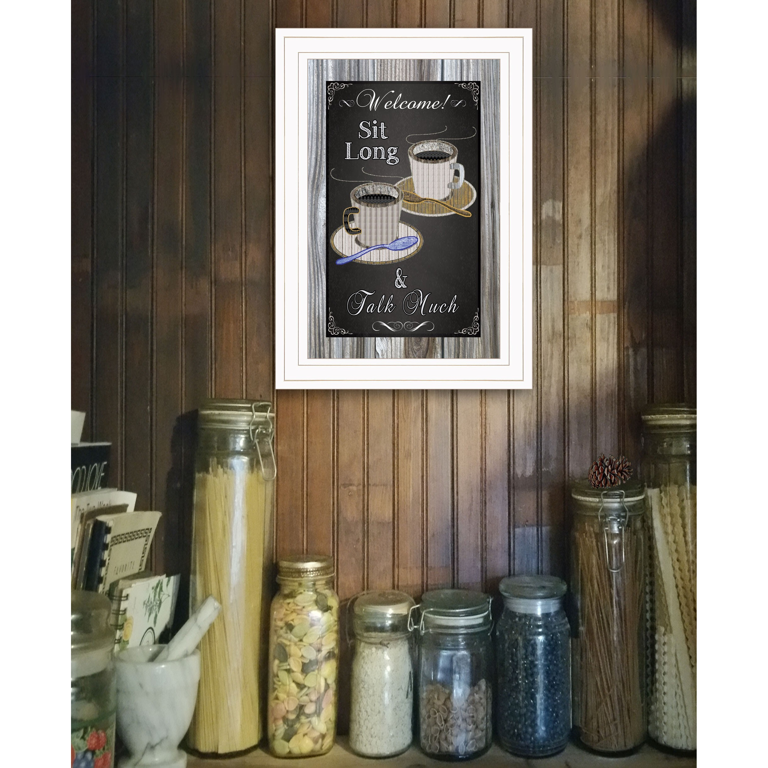 Sit Long Talk Much Chalkboard Framed 1 White Framed Print Wall Art