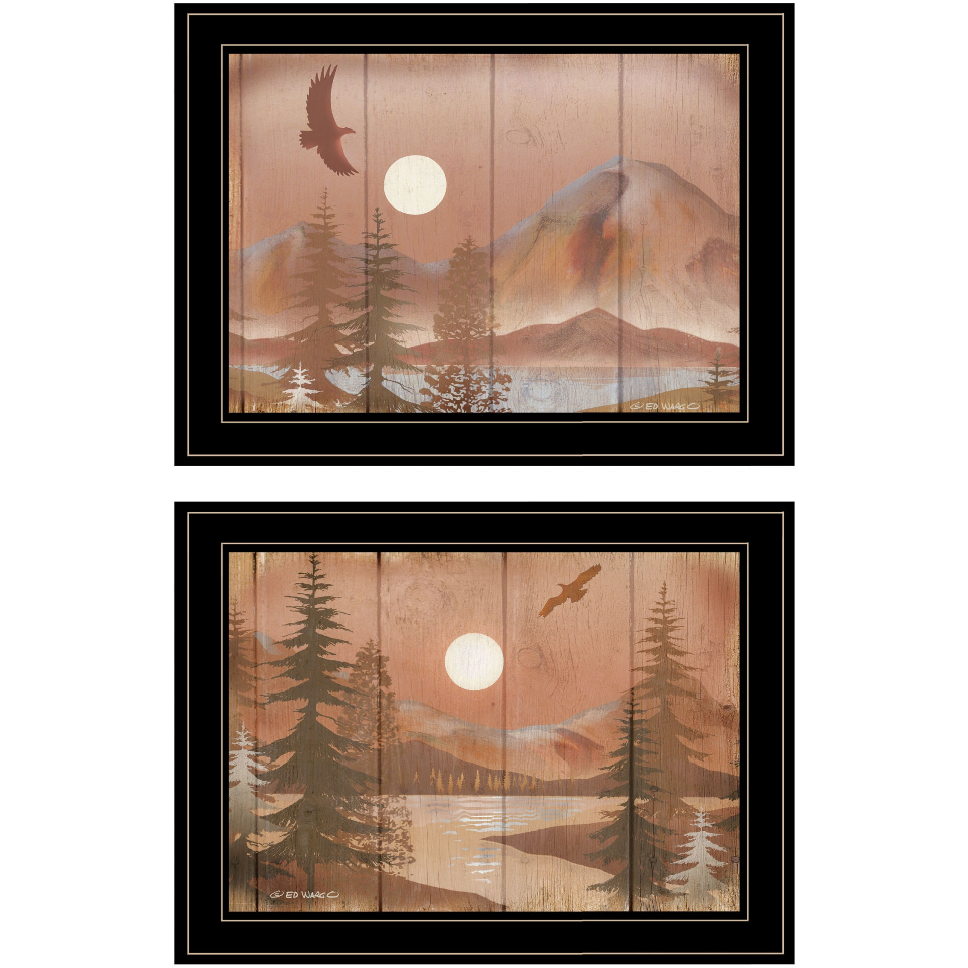Set Of Two Full Moon I And Ii 2 Black Framed Print Wall Art