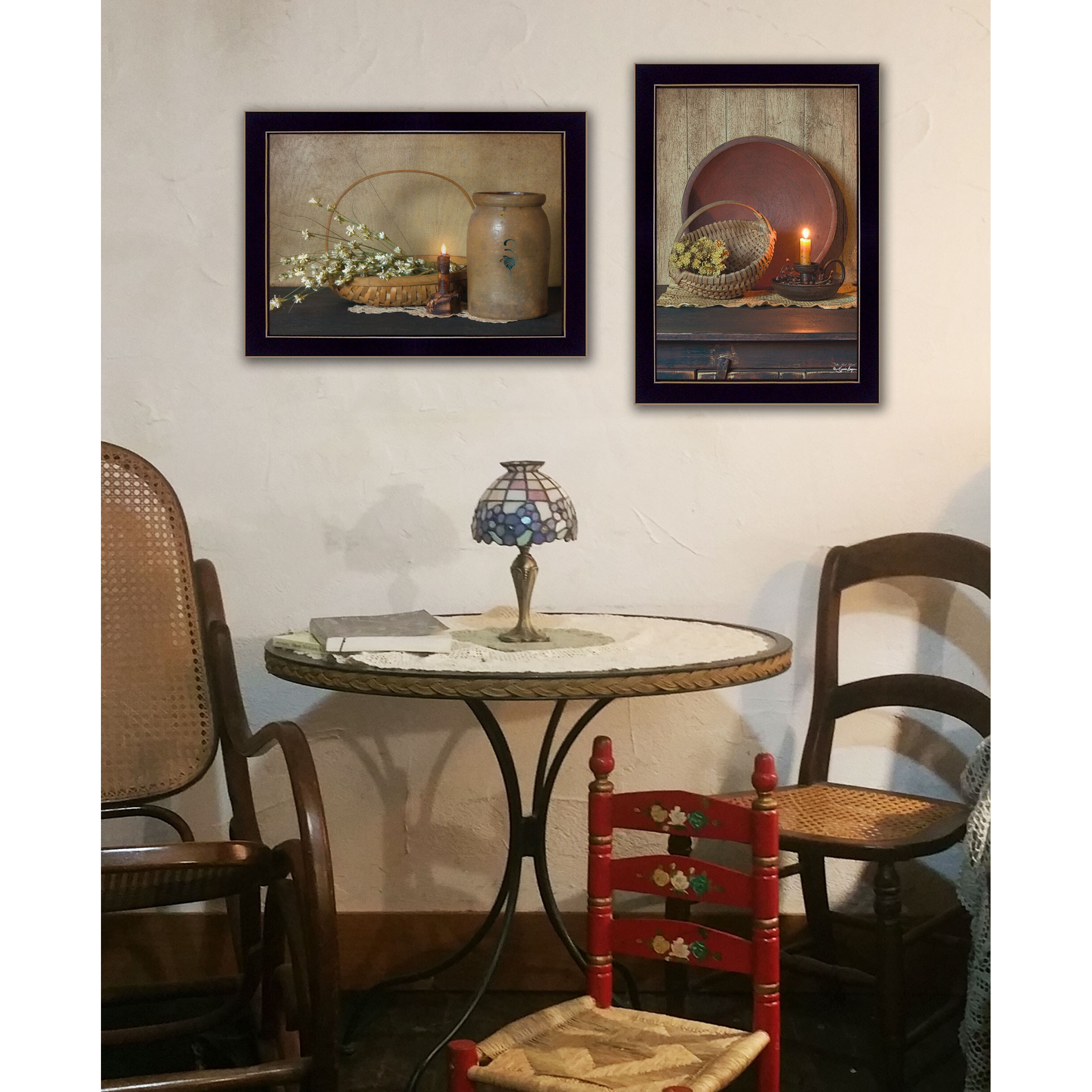 Set Of Two Candle Light And Flowers 3 Black Framed Print Wall Art