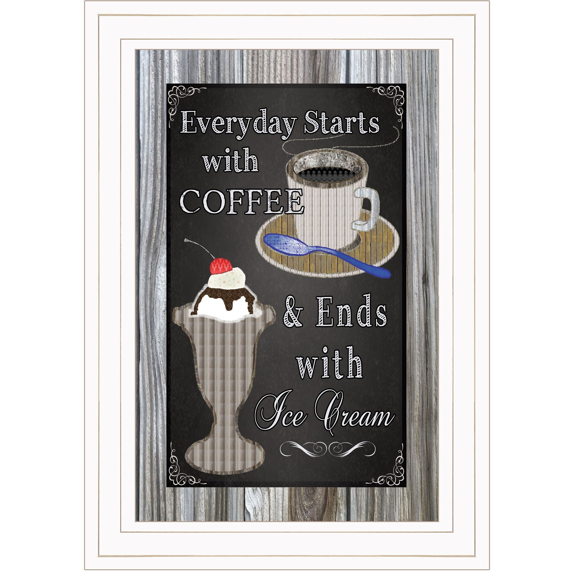 Everyday Starts With Coffee Chalkboard Framed 1 White Framed Print Wall Art