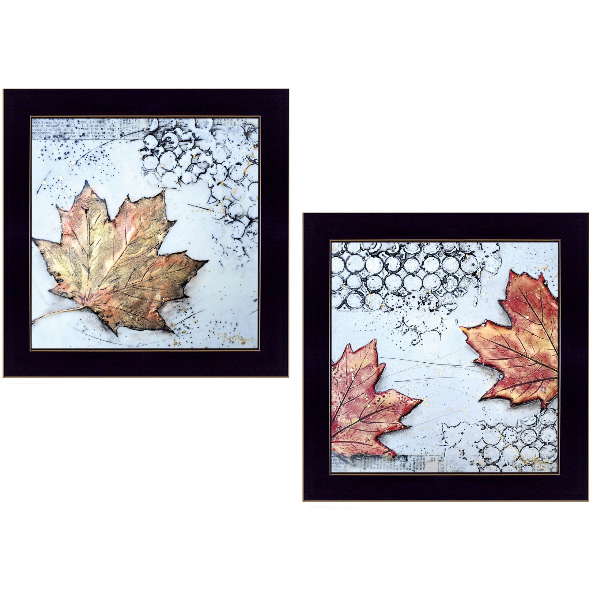 Set Of Two Fall Leaves Abstract Black Framed Print Wall Art