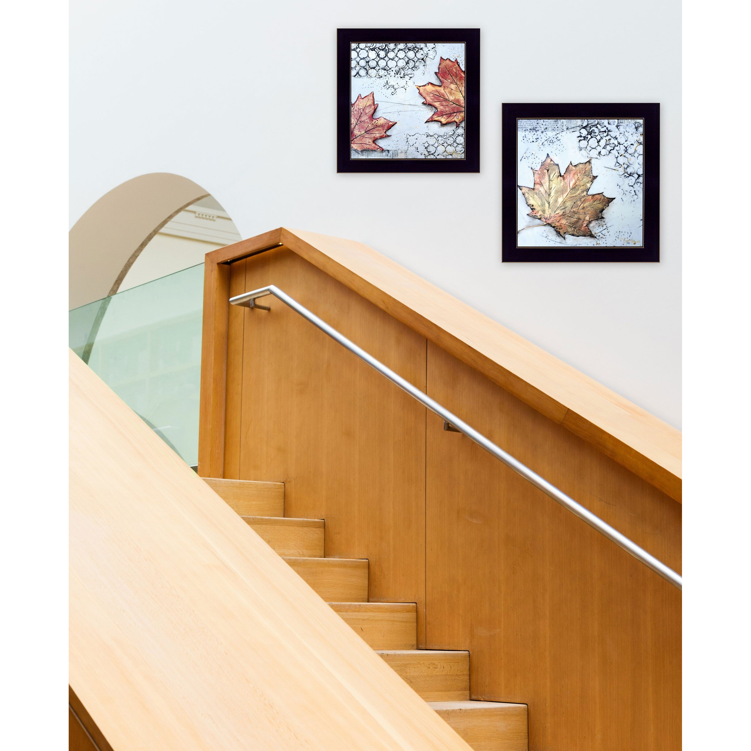 Set Of Two Fall Leaves Abstract Black Framed Print Wall Art