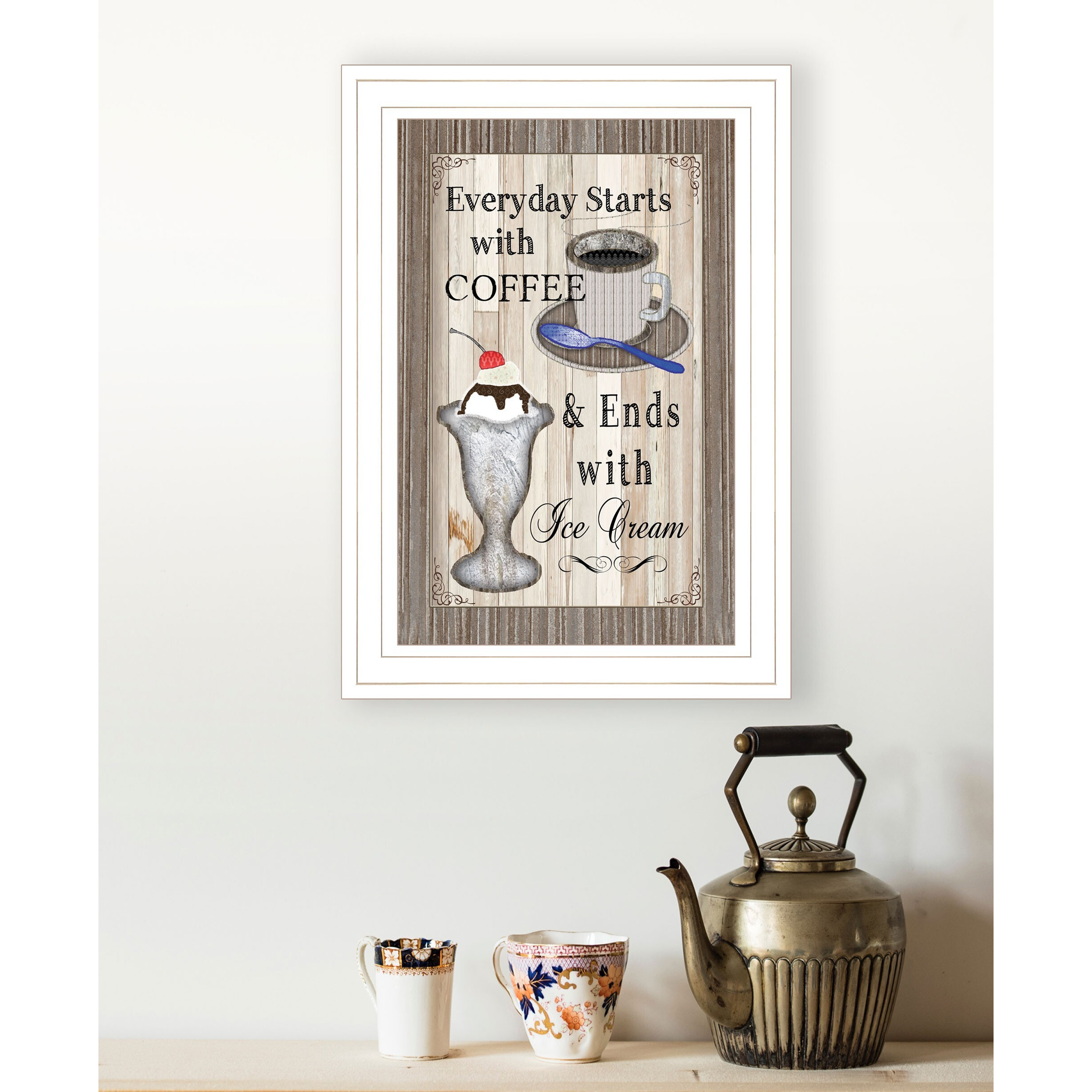 Everyday Starts With Coffee 1 White Framed Print Wall Art