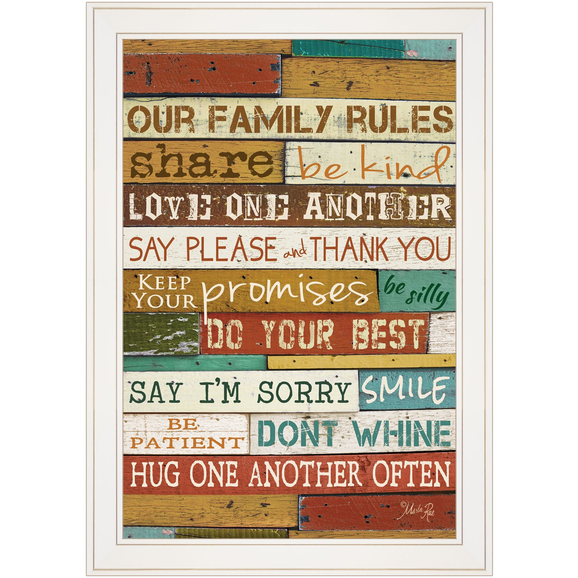 Our Family Rules 6 White Framed Print Wall Art