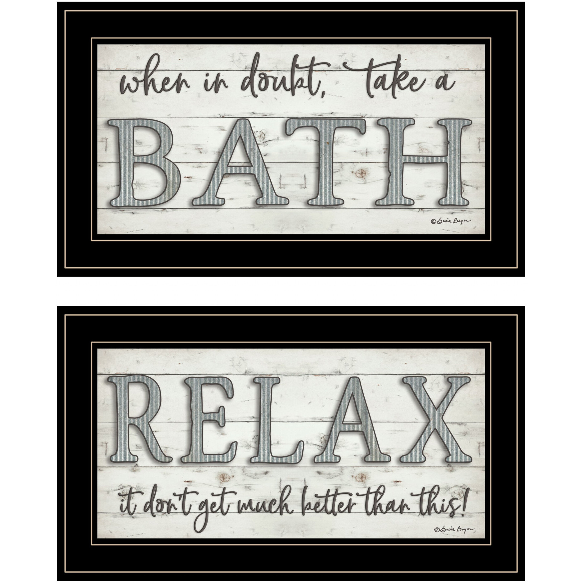 Set Of Two Bath Relax 2 Black Framed Print Bathroom Wall Art