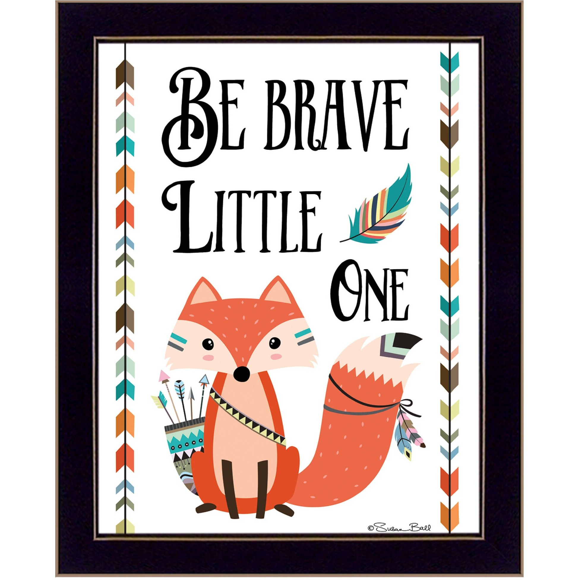 Be Brave Little One Fox Black Framed Print Wall Art
