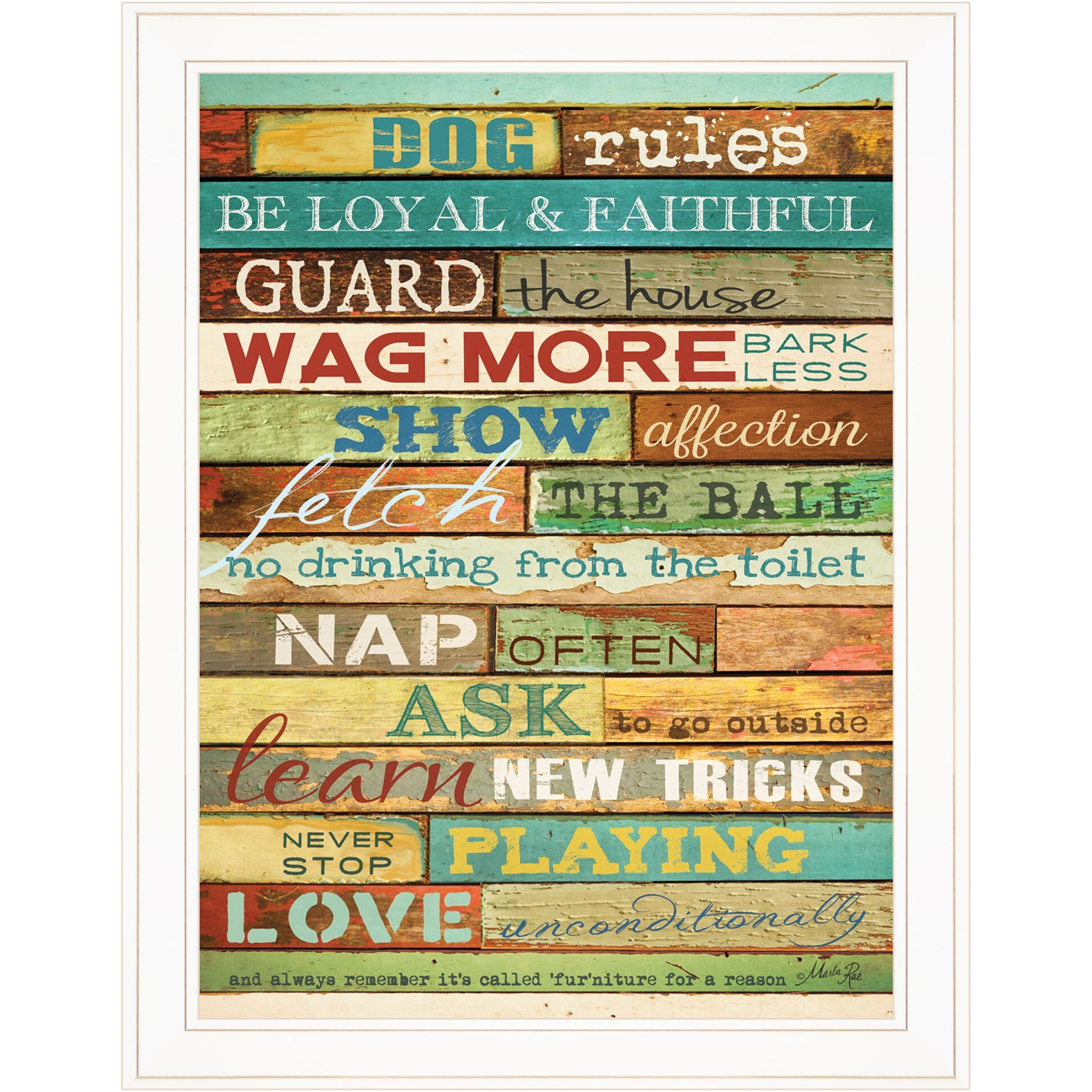 Dog Rules 5 White Framed Print Wall Art