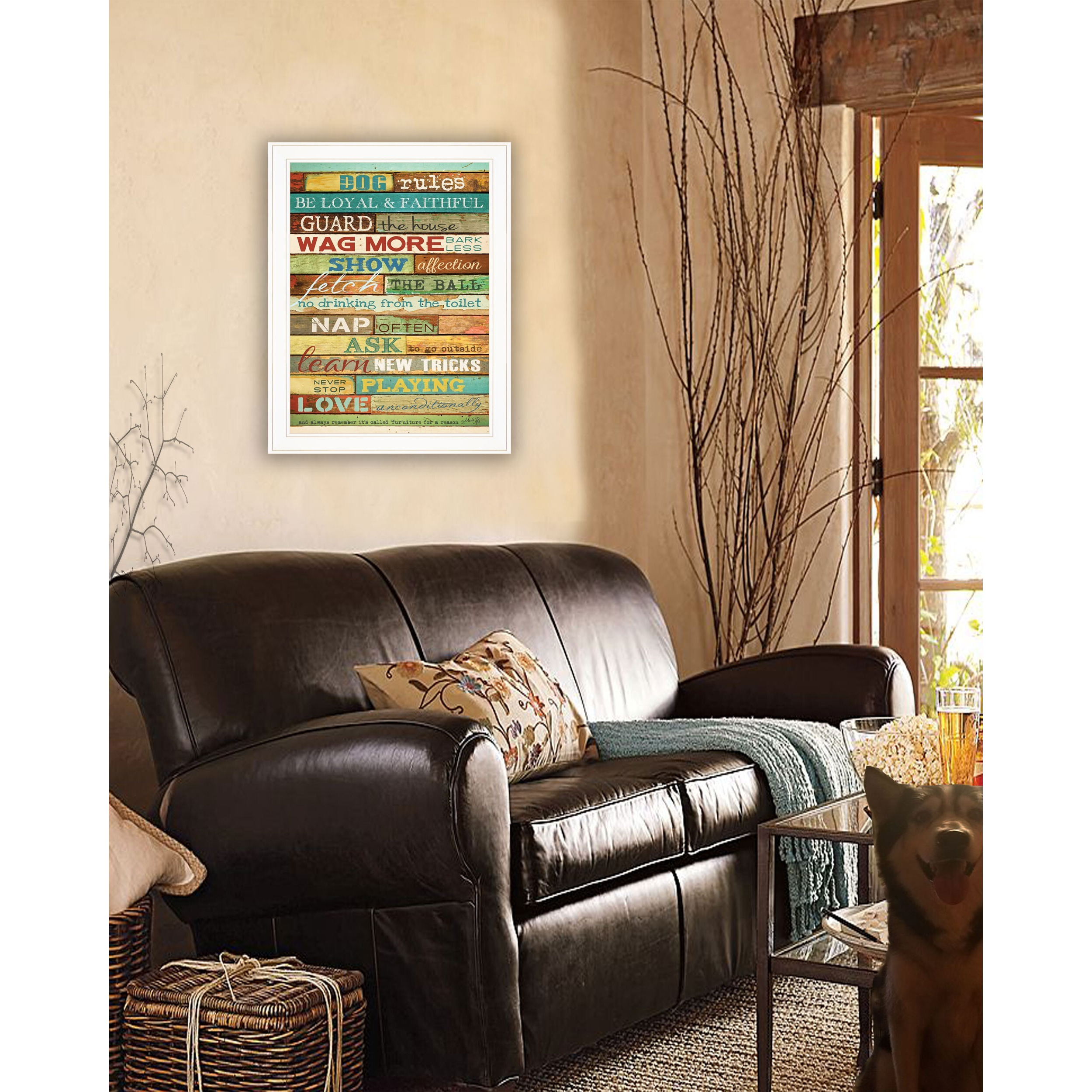 Dog Rules 5 White Framed Print Wall Art