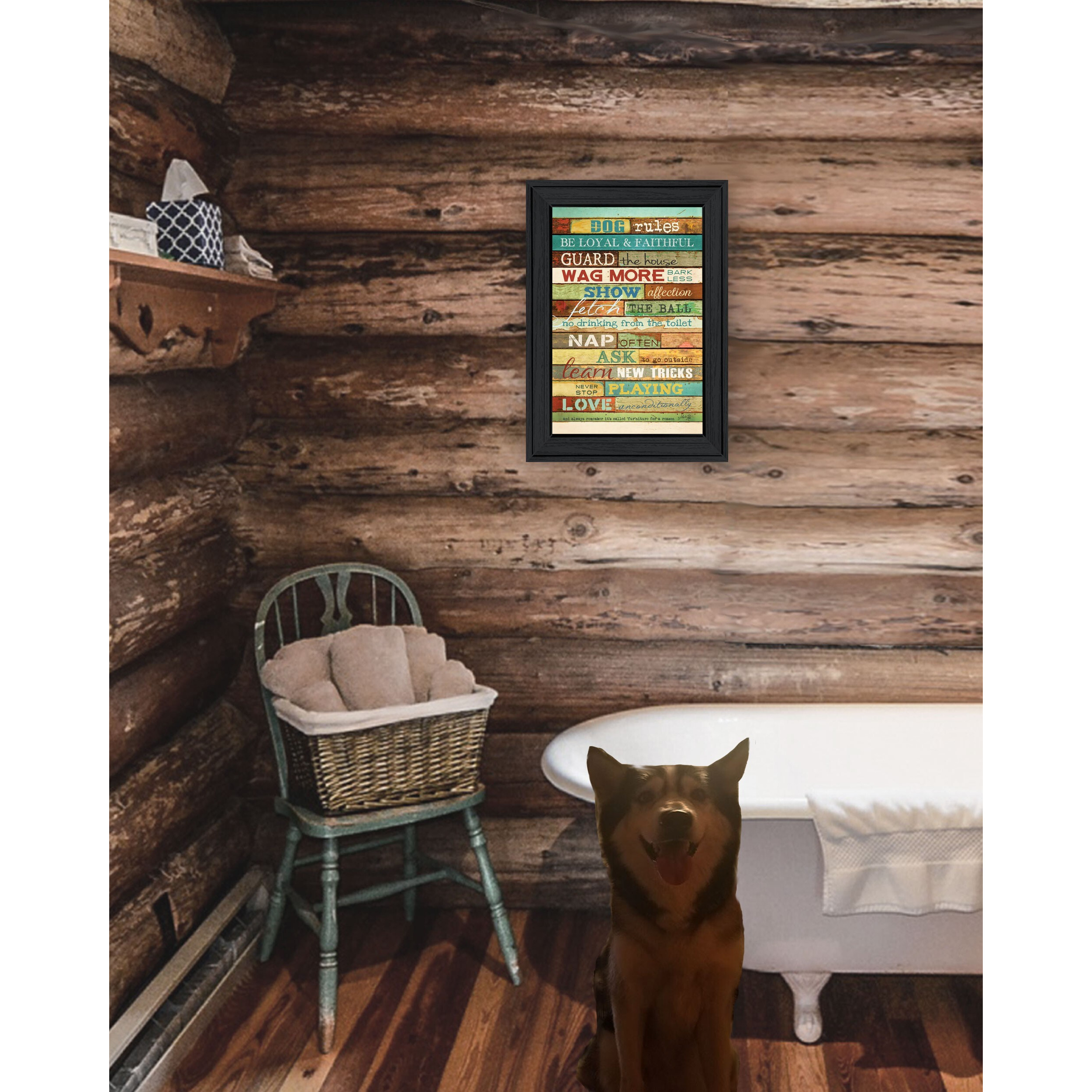 Dog Rules 3 Black Framed Print Wall Art